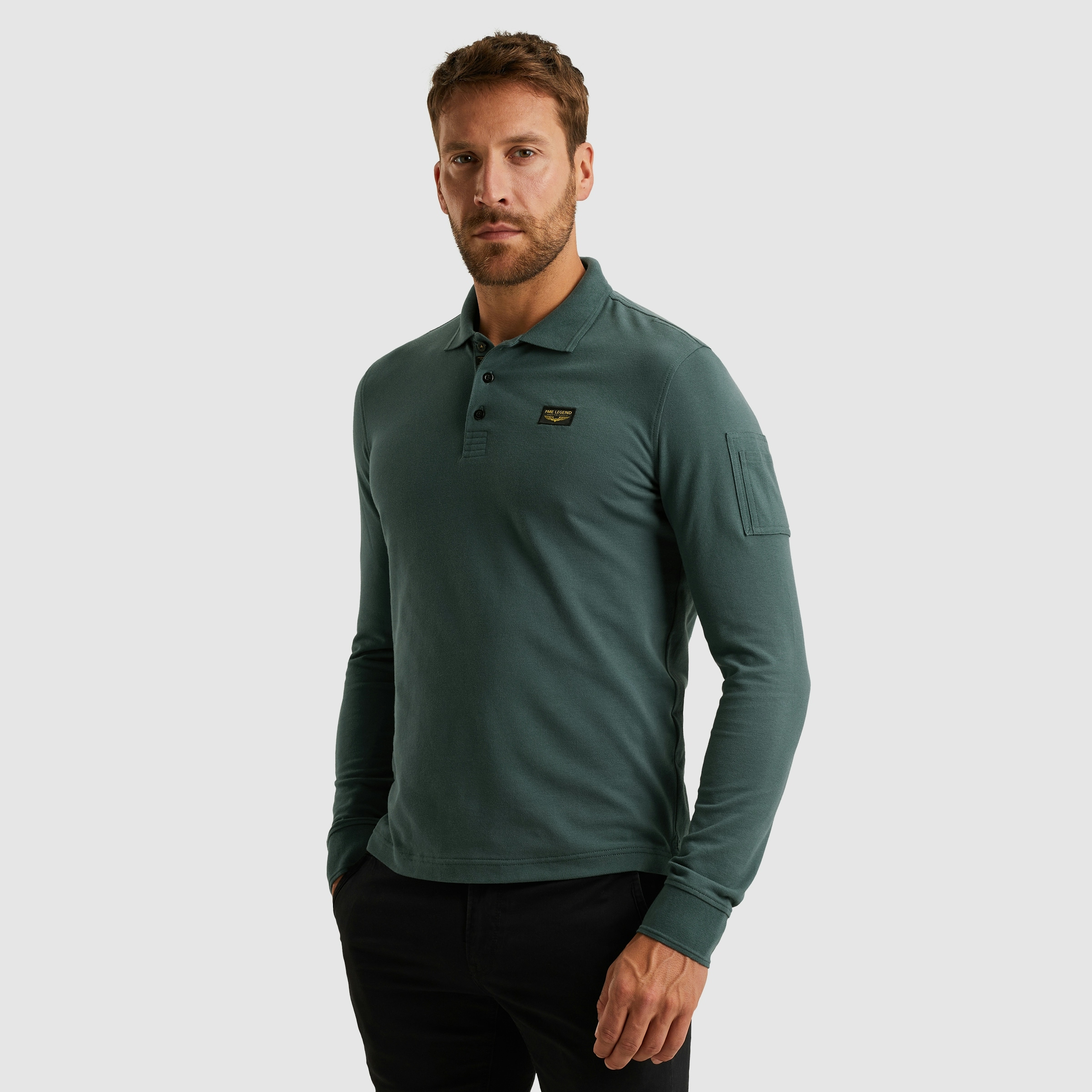 PME LEGEND Langarm-Poloshirt, mit Logo Stickerei