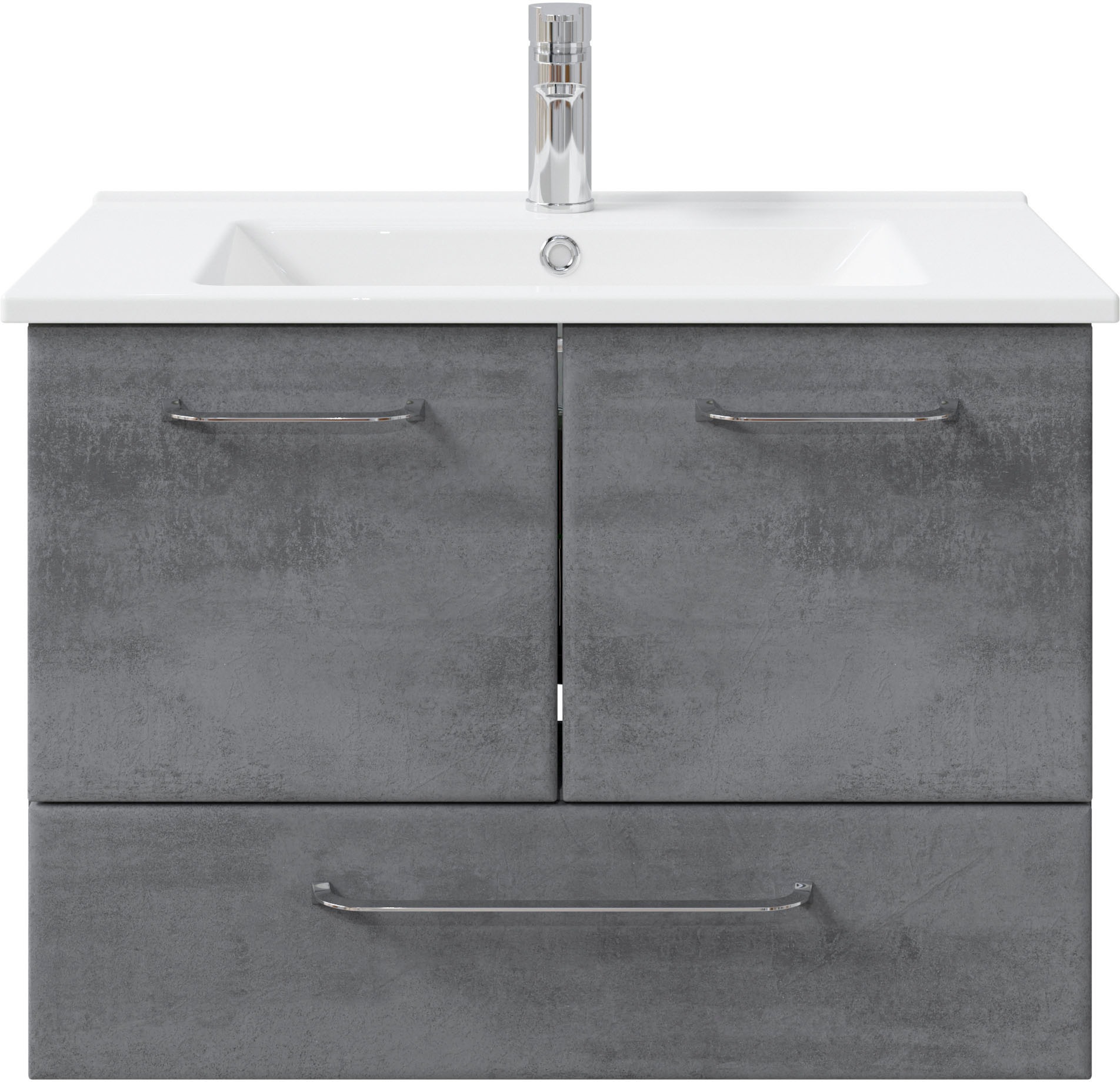 Saphir Badmöbel-Set »Quickset 945 3-teilig, Keramik-Waschtisch mit LED-Spiegelschrank«, (4 St.), Midischrank, 7 Türen, 3 Schubladen, 8 Einlegeböden, inkl. Türdämpfer