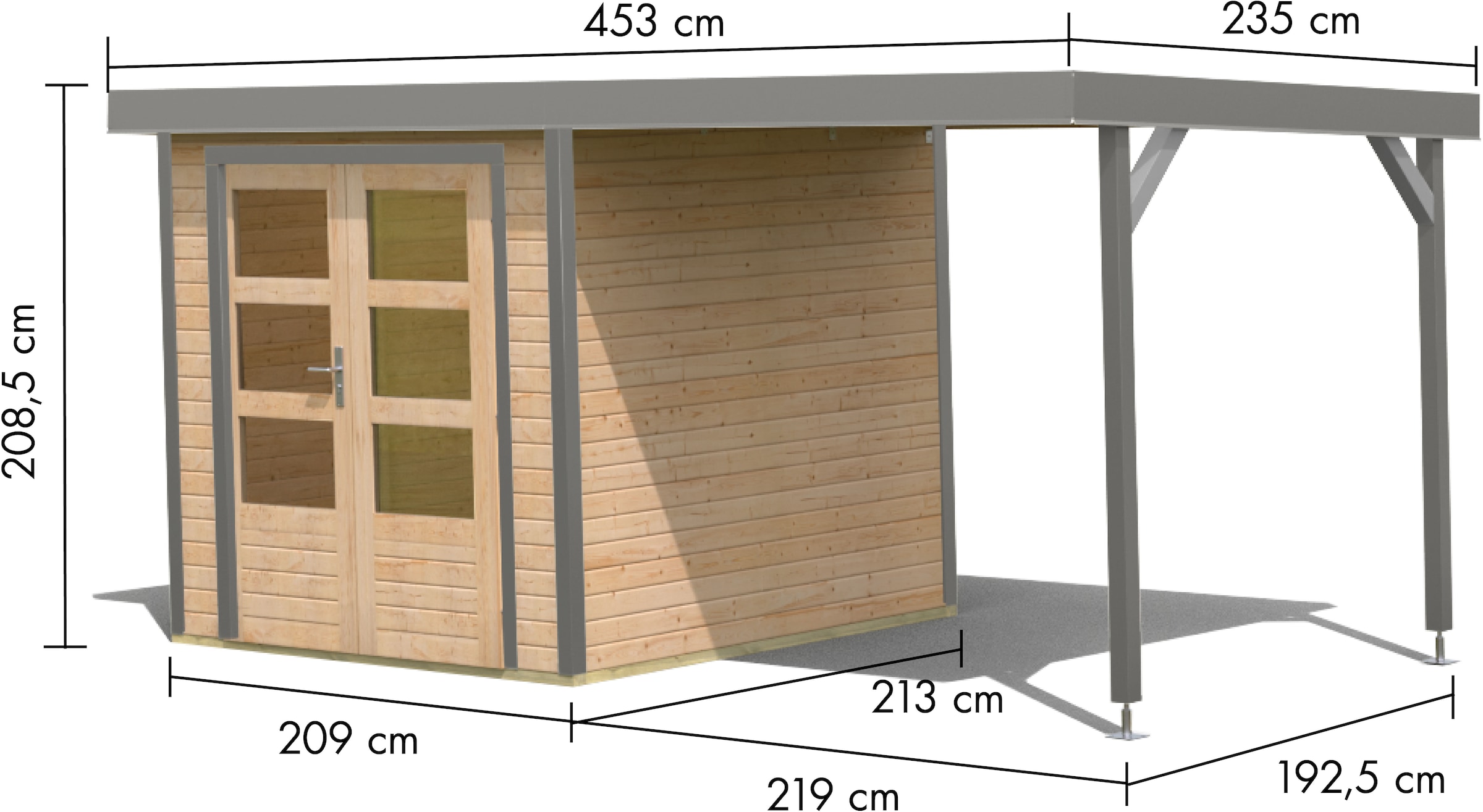 Karibu Gartenhaus »Jupiterino 2  SET, in verschiedenen Farben« inkl. Anbaudach