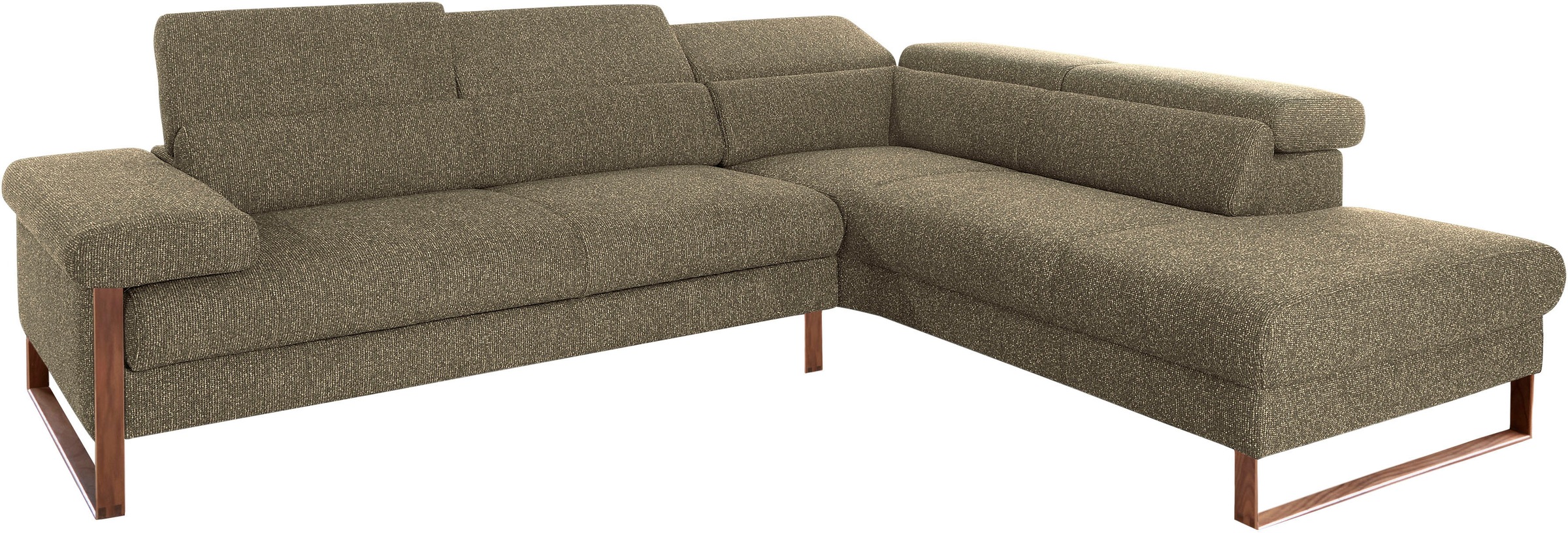 W.SCHILLIG Ecksofa »finn, Designsofa mit tollem Sitzkomfort, bequem, L-Form«, German Design Award 2016, Fußgestell Nussbaum natur, Breite 281 cm