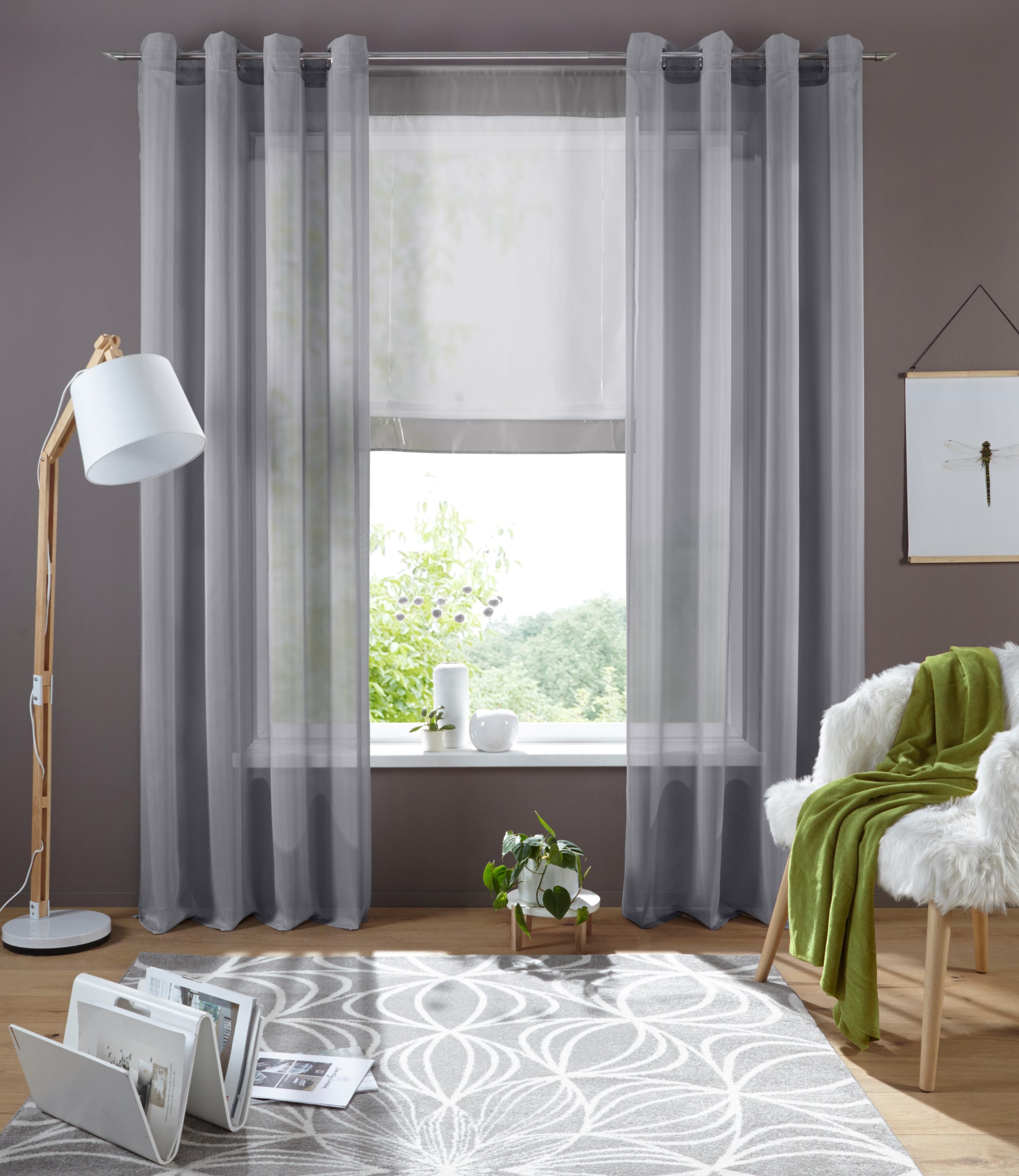 my home Gardine »XANA mit Ösen, Kräuselband oder Schlaufen«, (1 St.), Bestseller, einfarbig, 1 bzw. 2 Schals, pflegeleicht, Schal
