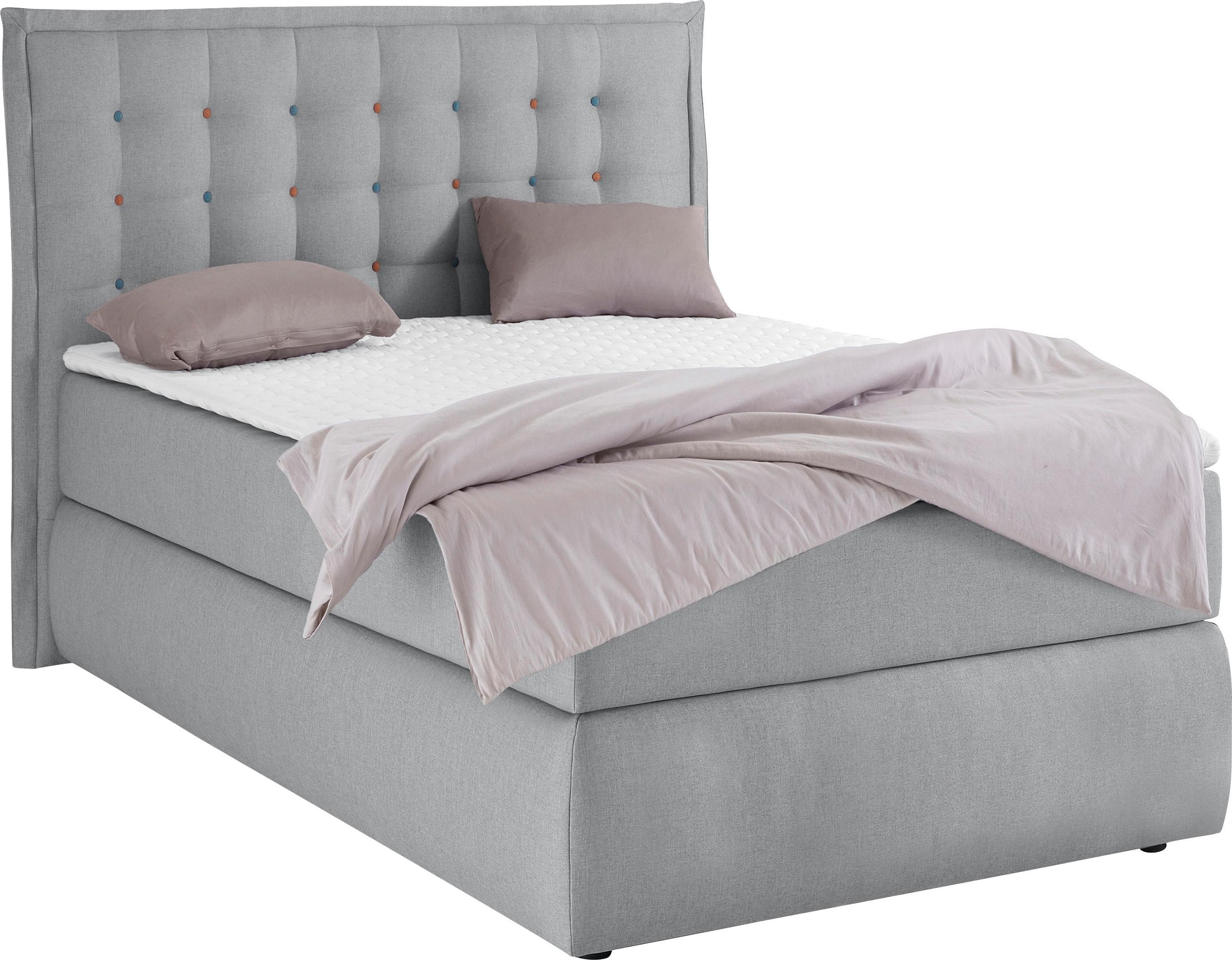 Home affaire Boxspringbett »Sagres« Kopfteil mit 2farbiger Flatterbiese und zweifarbigen Knöpfen