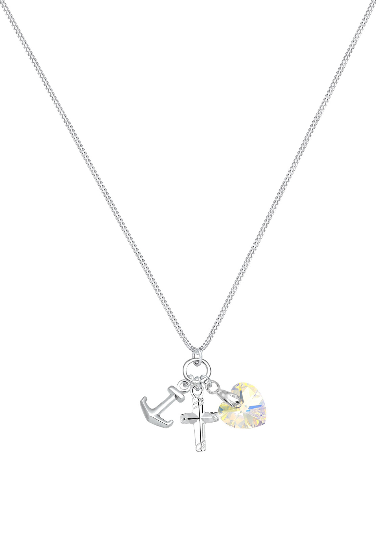 Elli Silberkette »Halskette Herz Kreuz Anker Kristalle 925 Sterling Silber«