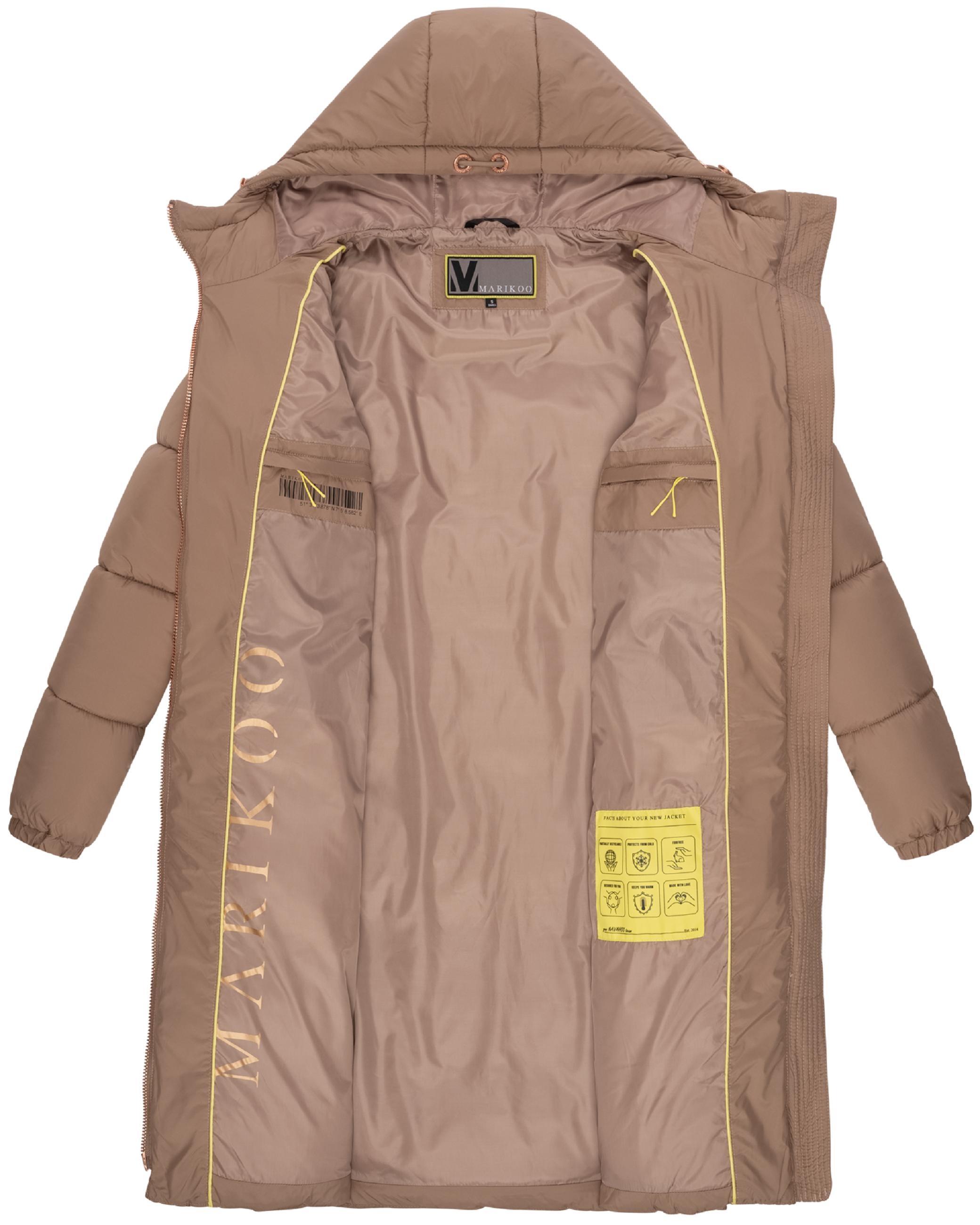 Marikoo Steppmantel »Steppmantel Nomadiaa 16«, Damen Wintermantel mit roséfarbenen Applikationen
