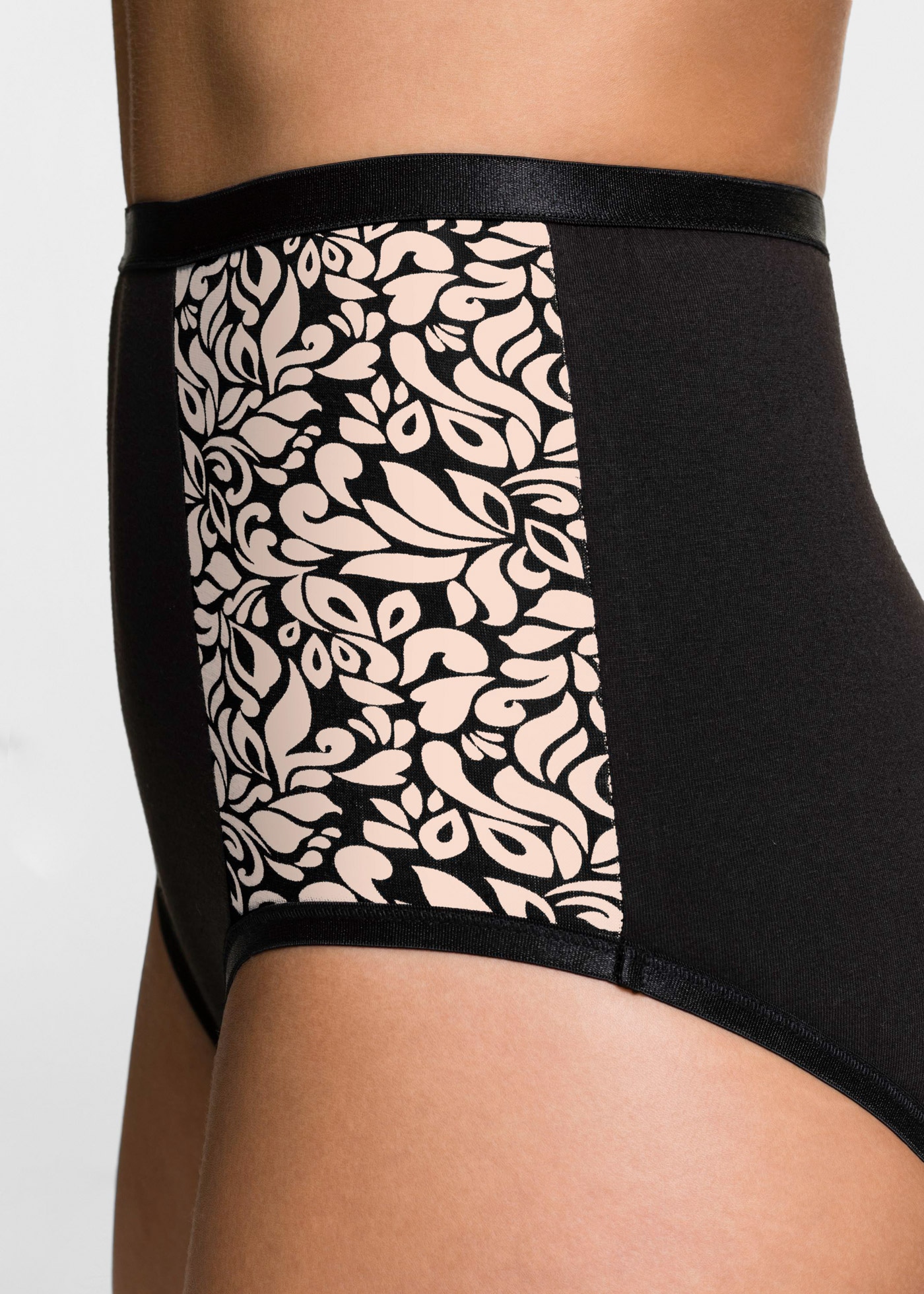 bonprix High-Waist-Slip Packung, 4 Stk. bequemer Schnitt, erhöhter Bund, bedruckte seitliche Einsätze