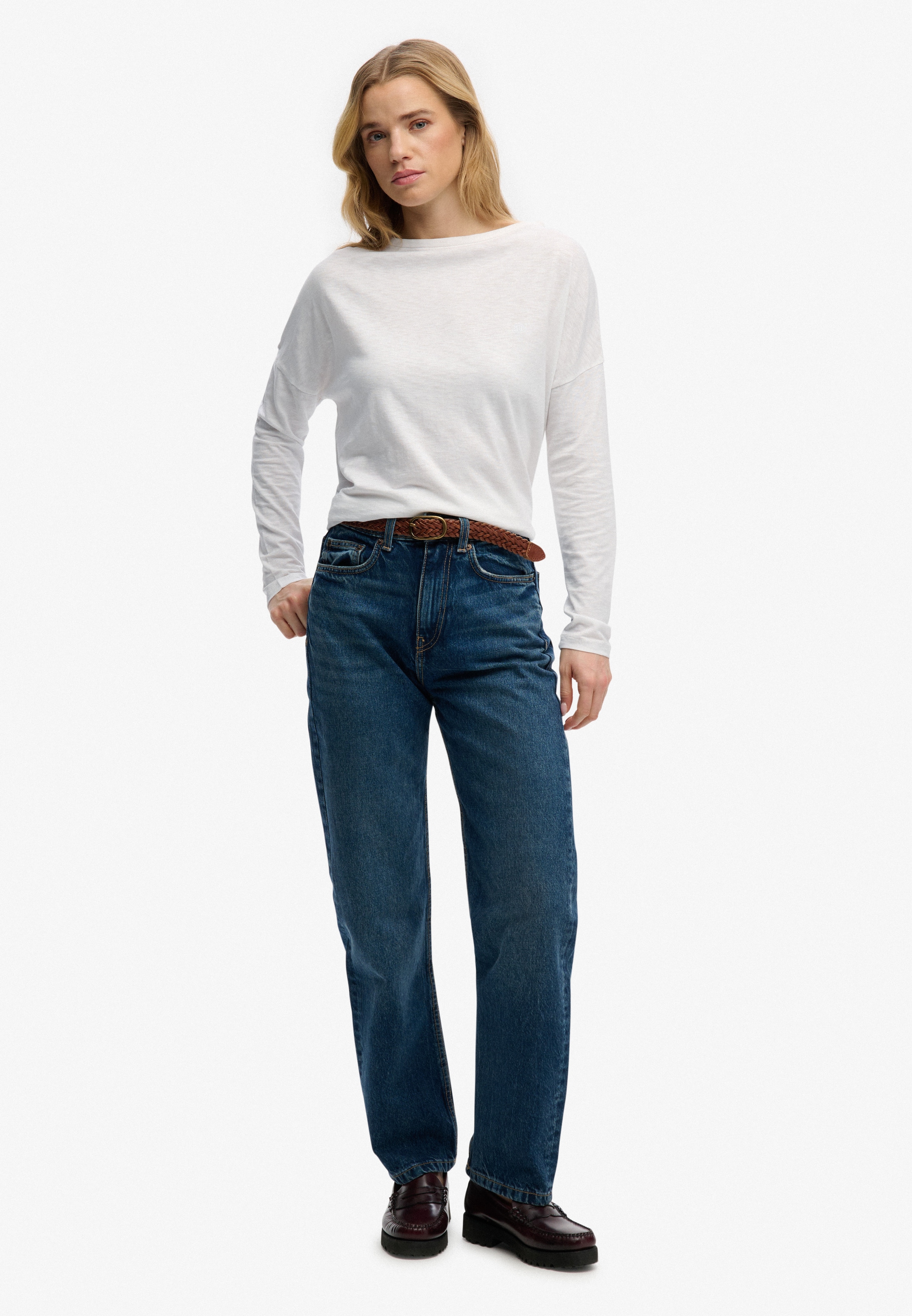 Superdry Langarmshirt »STUDIOS BOAT NECK SLUB LS TOP« Baumwollmischung, oversize
