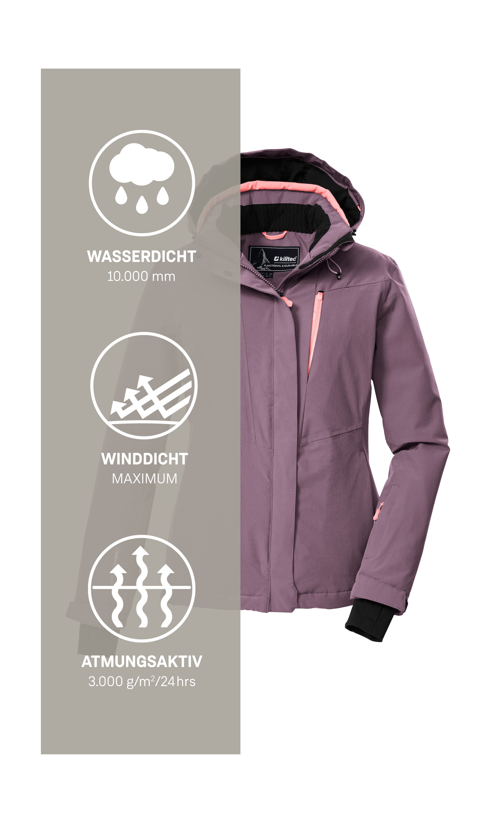 Killtec Skijacke »KSW 25 WMN SKI JCKT« Atmungsaktive, wasserdichte Skijacke mit abnehmbarer Kapuze