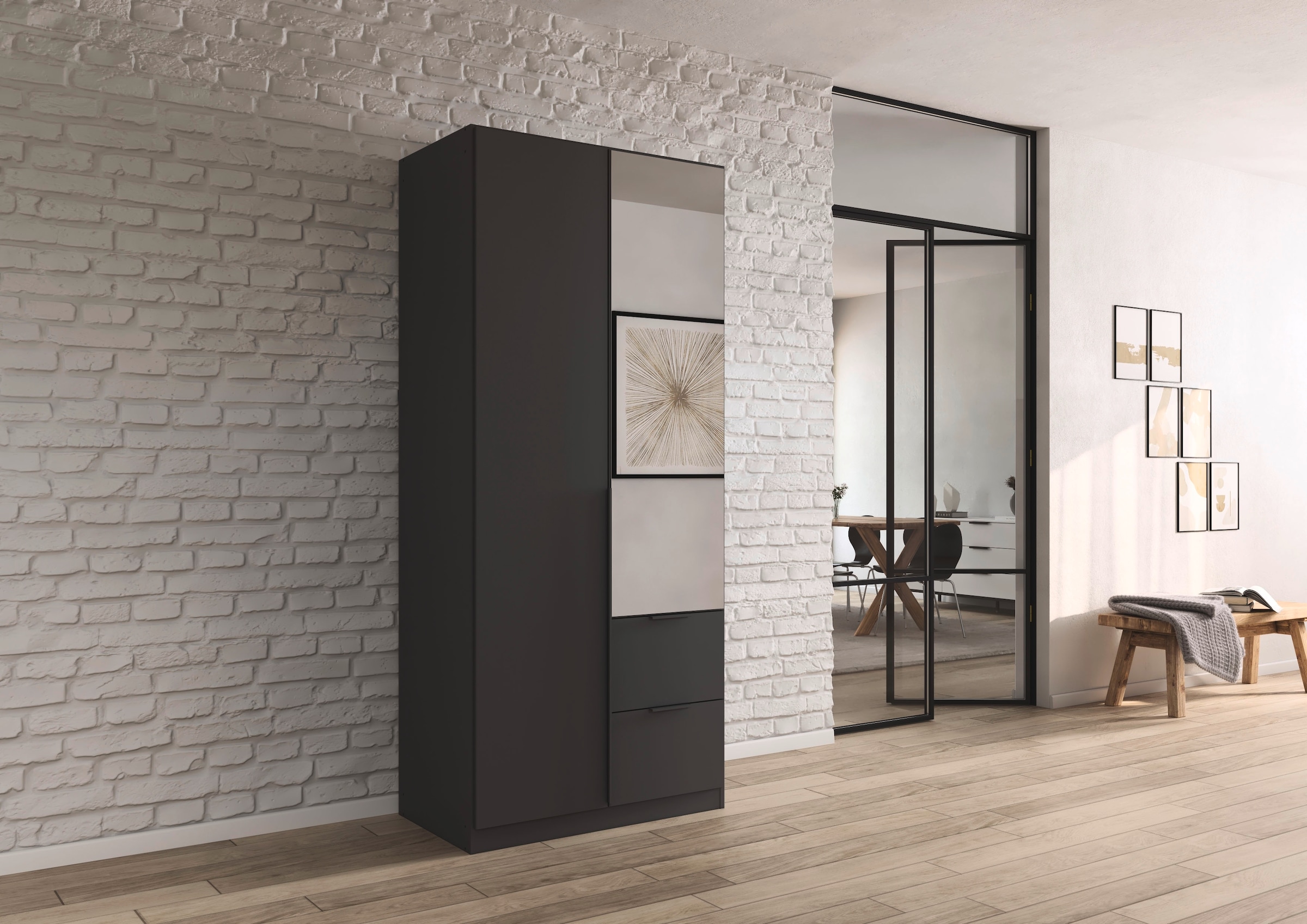rauch Drehtürenschrank »Kleiderschrank Schrank Garderobe AGORDO mit Dekor- oder Hochglanzfront«, (in zwei Griff-Farben mit Dekor- oder Hochglanzfront), mit Außenschubkästen, in 6 Breiten und 2 Höhen MADE IN GERMANY