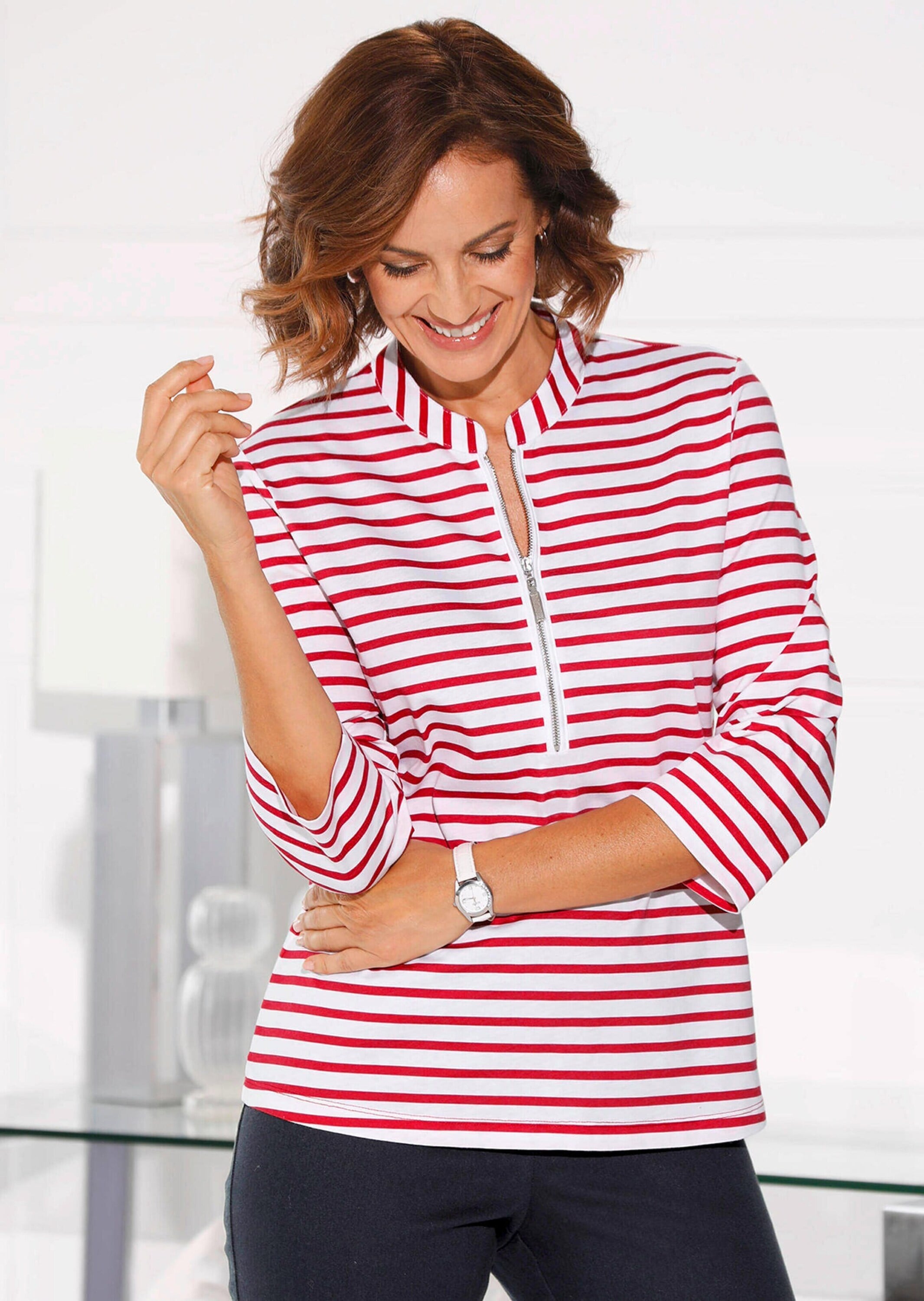 GOLDNER 3/4-Arm-Shirt »Sportives Ringelshirt in Longform« Garngefärbte Ringel