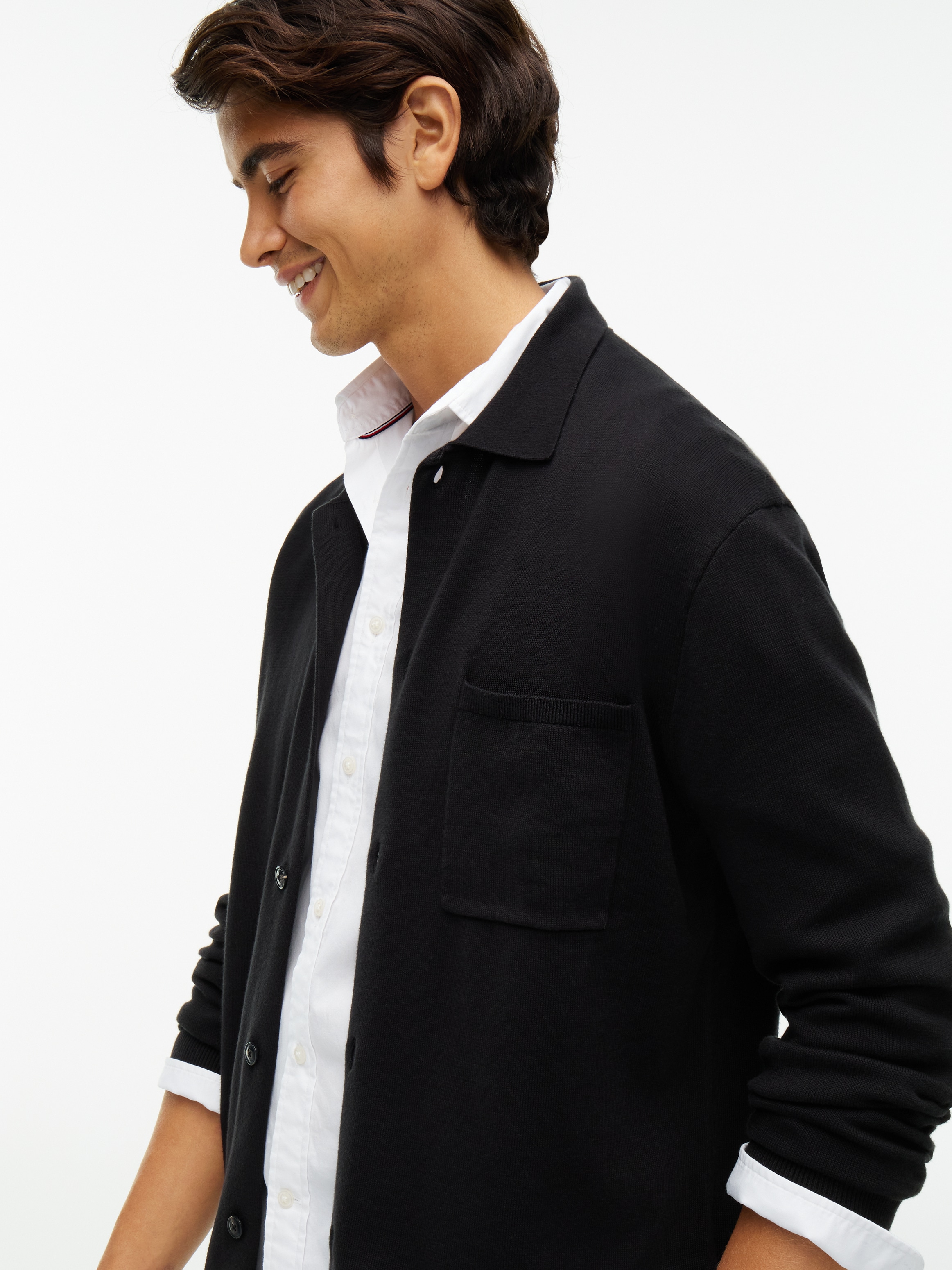 Tommy Hilfiger Strickjacke »ESSENTIAL COTTON« Relaxed Fit Strick-Overshirt mit Flag-Stickerei