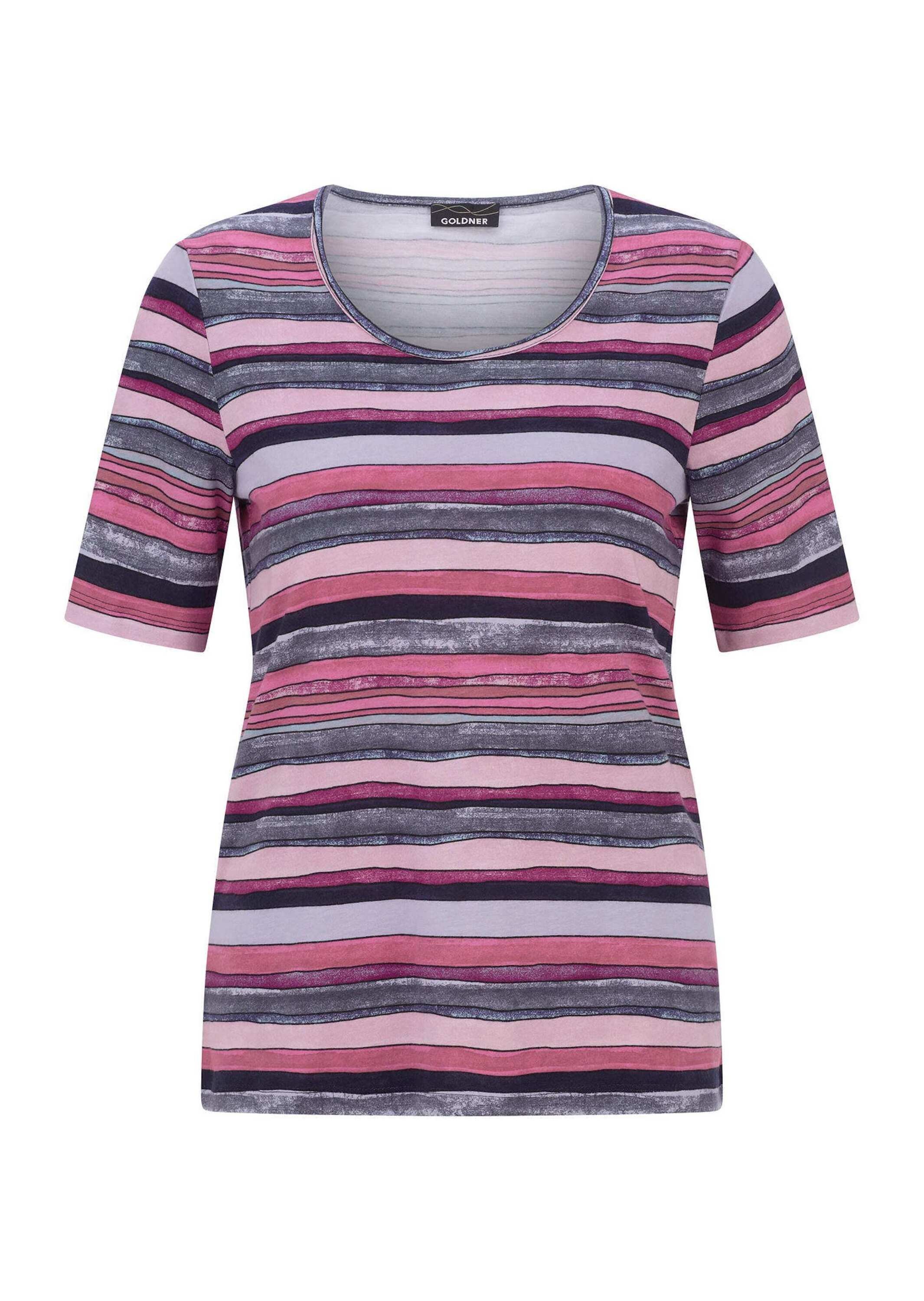 GOLDNER Kurzarmshirt »Kurzgröße Baumwollshirt mit künstlerischem Streifendessin« stretchbequemer Viskosejersey