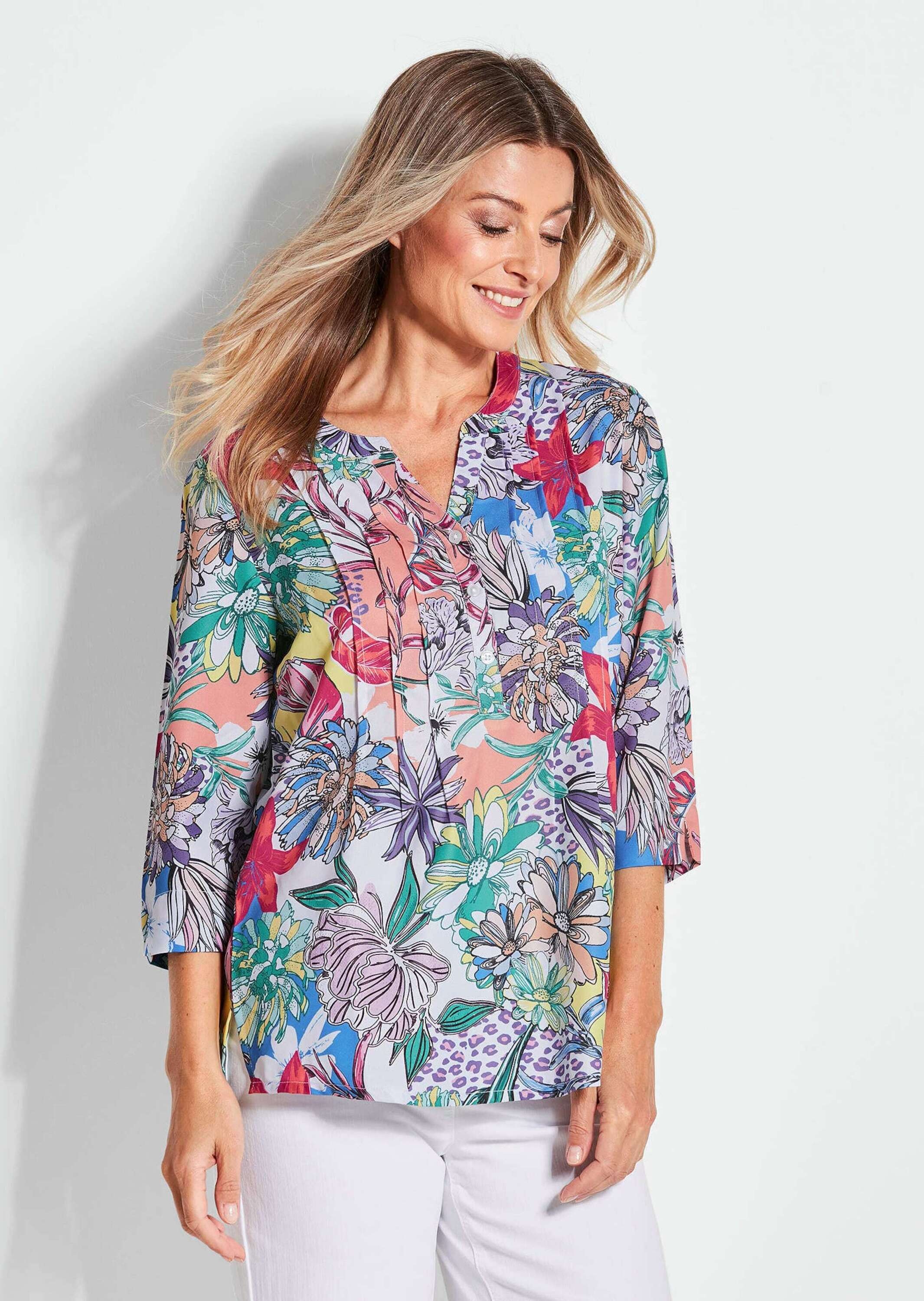 GOLDNER Druckbluse »Farbbrillante Druckbluse mit liebevollen Details«