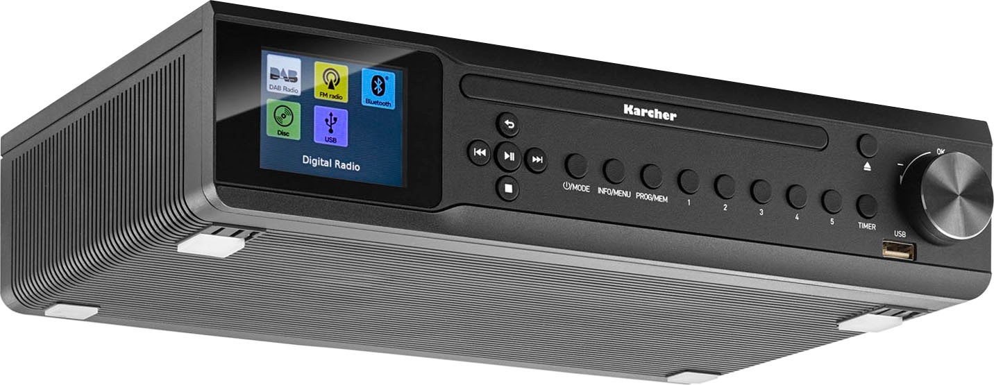 Karcher Digitalradio (DAB+) »RA 2060D«, (Bluetooth Digitalradio (DAB+)-UKW mit RDS 6 W), Küchenradio mit DAB+, Unterbau, CD Player, Bluetooth, Farbdisplay