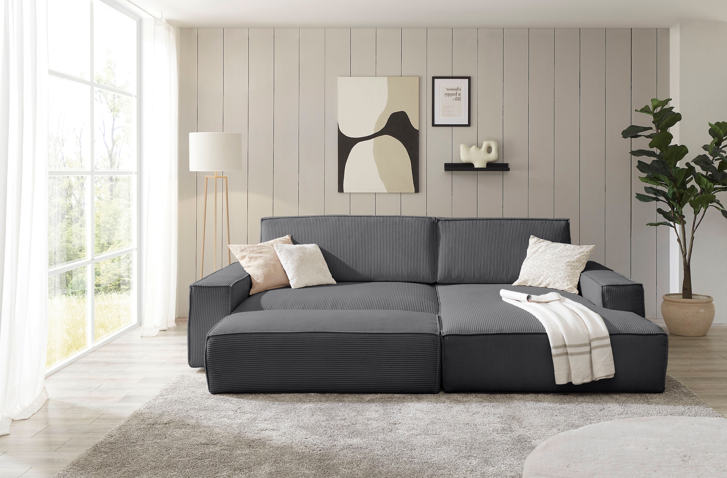 Home affaire Polsterecke »NEU: SHERWOOD XXL tief, L-Form mit Schlaffunktion, Big-Sofa mit Hocker« stellbar zum Schlafsofa (Krokodilverbinder), Cord, Leinenoptik,