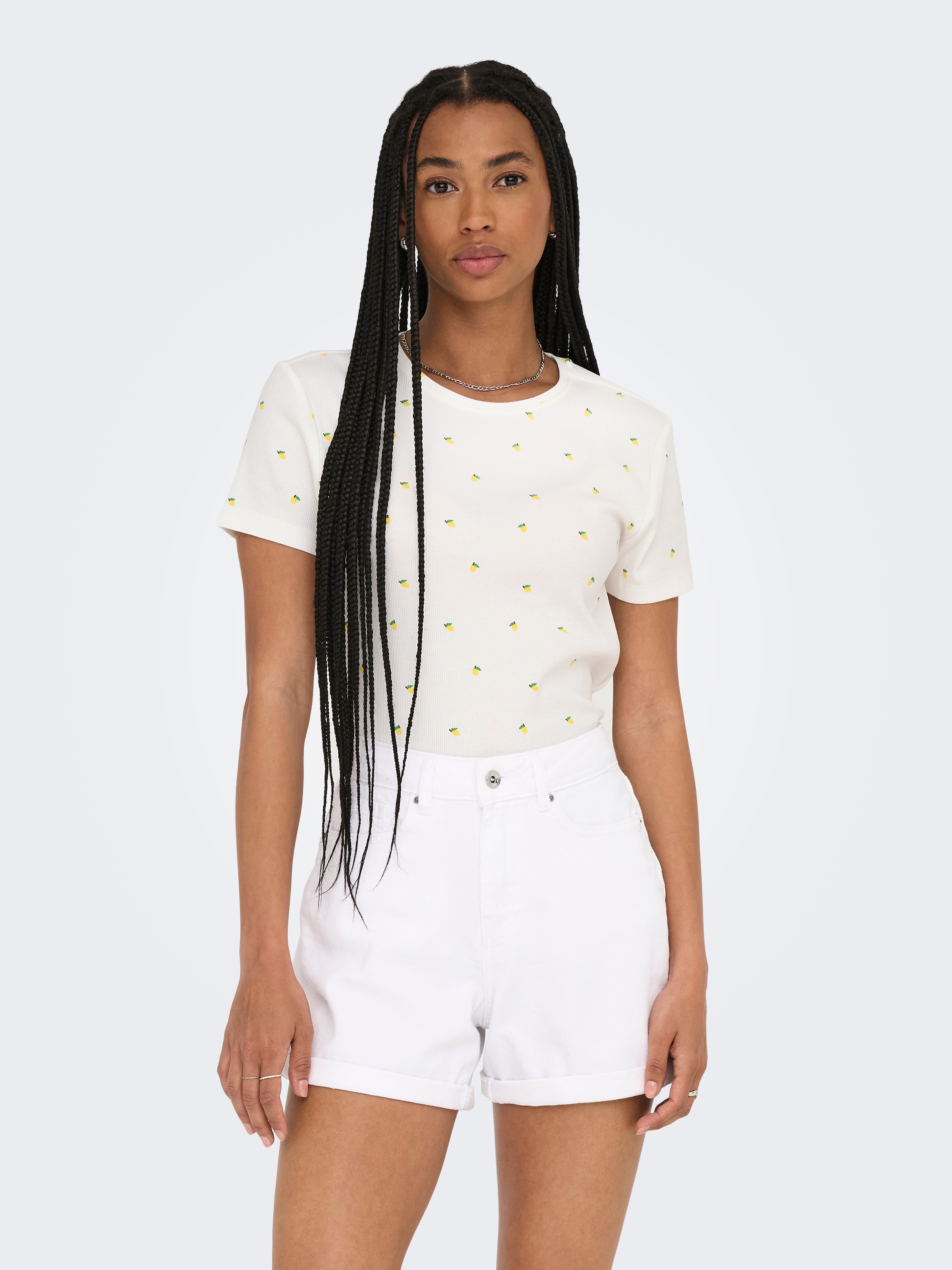 ONLY Kurzarmshirt »ONLFENJA LIFE SS AOP TOP JRS NOOS« Baumwollmischung, Cropped Fit, Rundhals