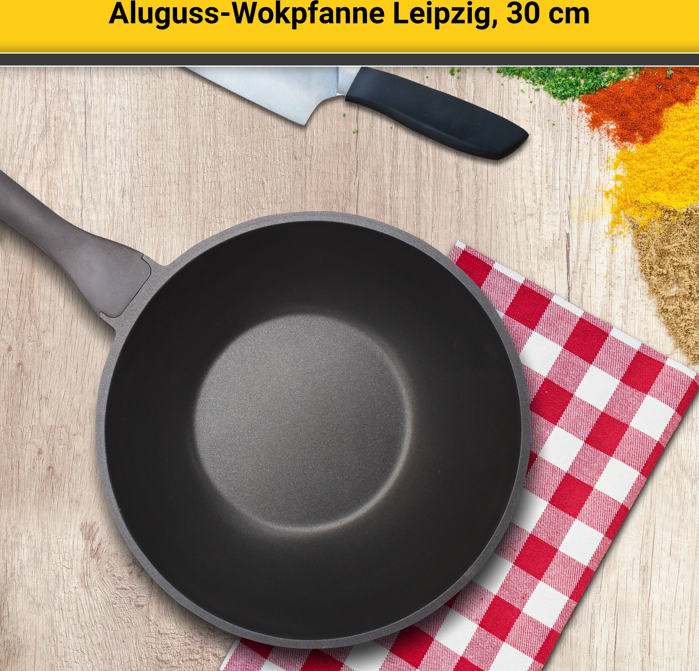 Krüger Wok »Aluguss Wokpfanne LEIPZIG, 30 cm«, Aluminiumguss, (1 tlg.), hochwertige Antihaft-Versiegelung