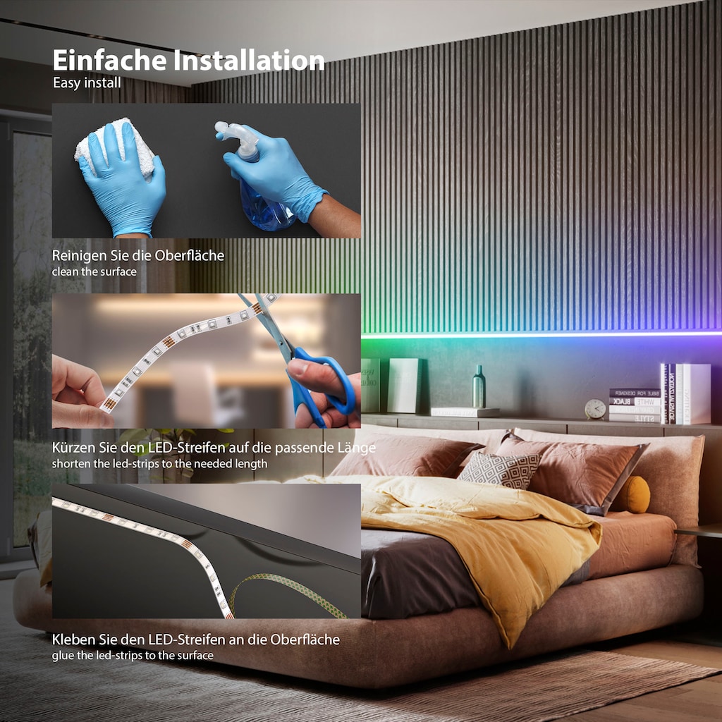 B.K.Licht LED-Streifen »Wifi RGBIC«, 150 St.-flammig, Lichtleiste, mit Musiksensor, smartes LED Band, Selbstklebend