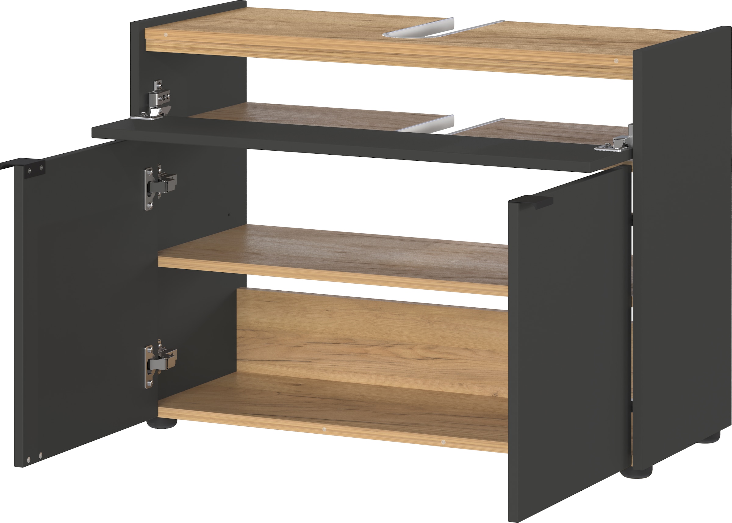 GERMANIA Badmöbel-Set »Ameca«, (4 St.), Badezimmer-Set aus Waschbeckenunterschrank, Spiegel, Kommode & Schrank
