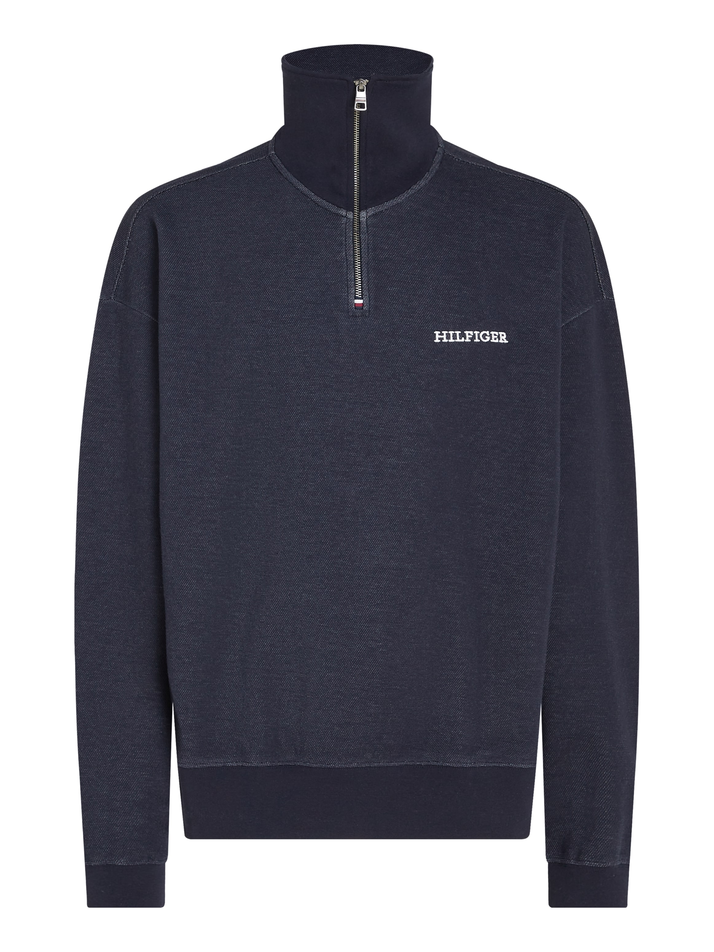 Tommy Hilfiger Sweatshirt »MONOTYPE HONEYCOMB 1/4 ZIP«, Tommy Hilfiger Flag-Stickerei am Reißverschluss und Rücken