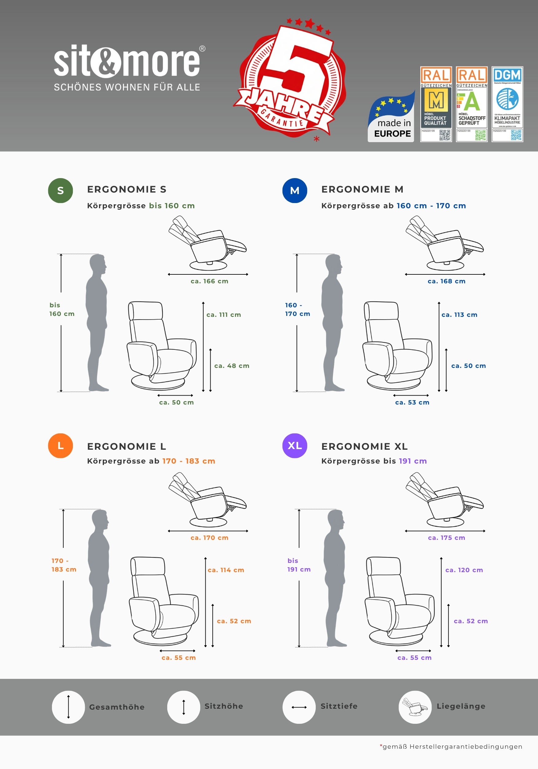 sit&more TV-Sessel »Enjoy« in Grösse S, oder M , oder L , wahlweise mit Motor und Aufstehhilfe