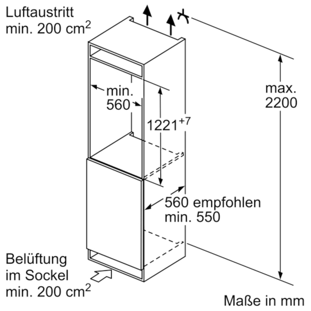 NEFF Einbaukühlschrank »KI1411SE0«, KI1411SE0, 122,5 cm hoch, 56 cm breit