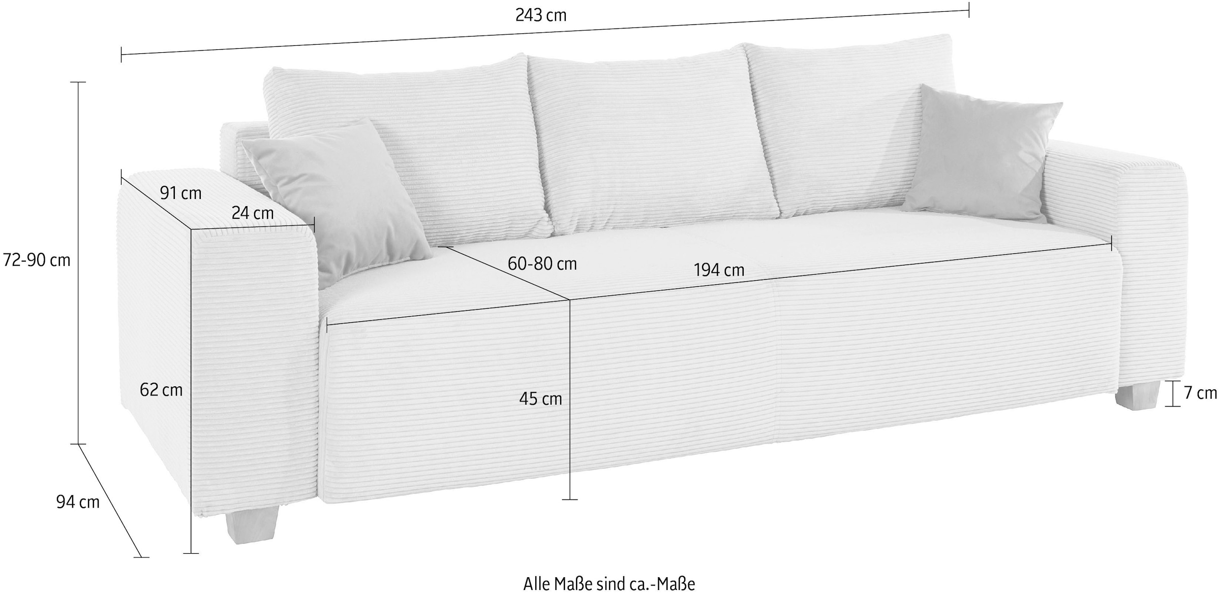 COLLECTION AB Schlafsofa »Yves, Liegefläche (B/T): 142/194 cm« inkl. Bettfunktion, Bettkasten, Federkern & Zierkissen