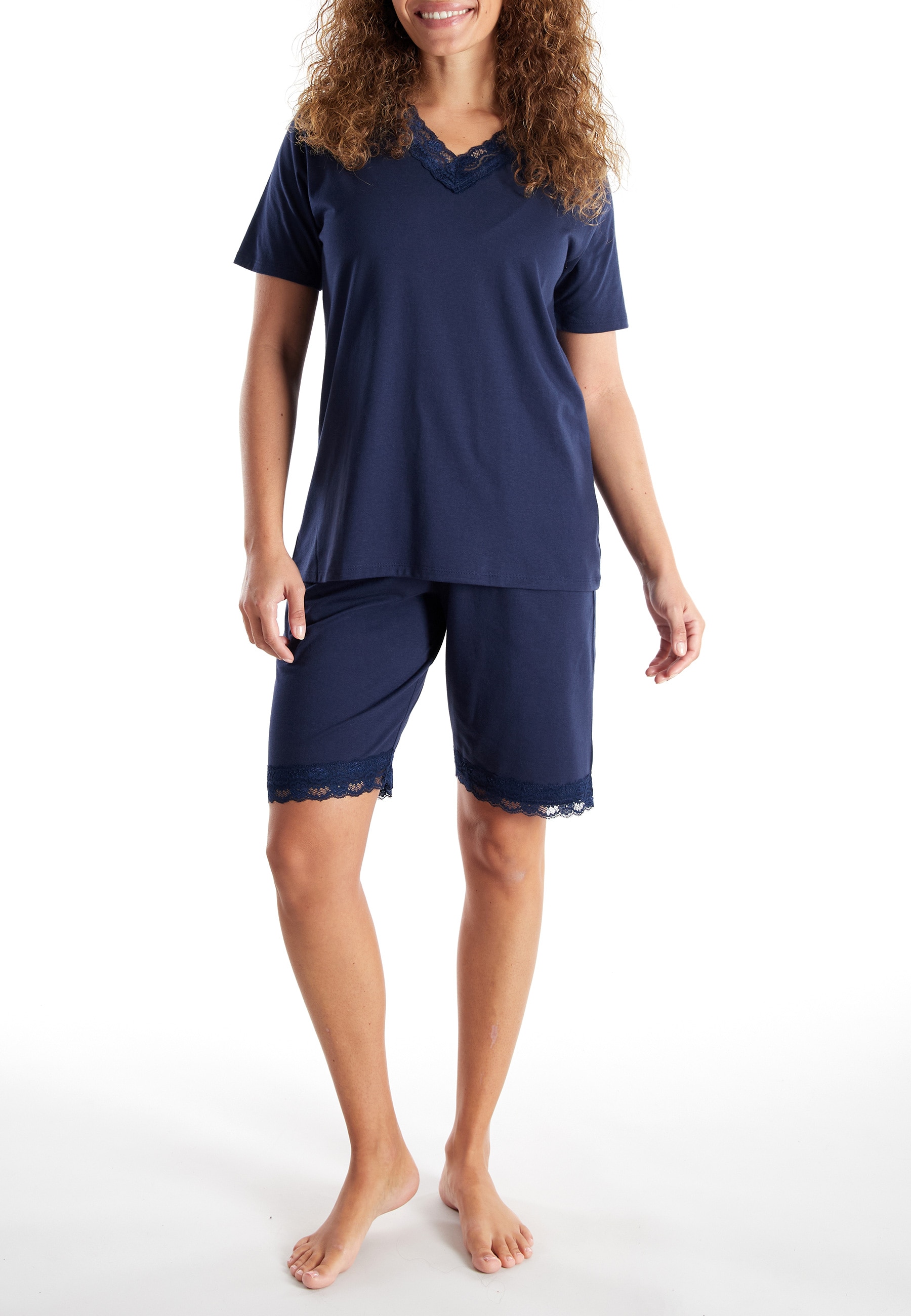 GÖTZBURG Shorty mit Spitze, Kurzarm, V-Ausschnitt, Baumwollmix