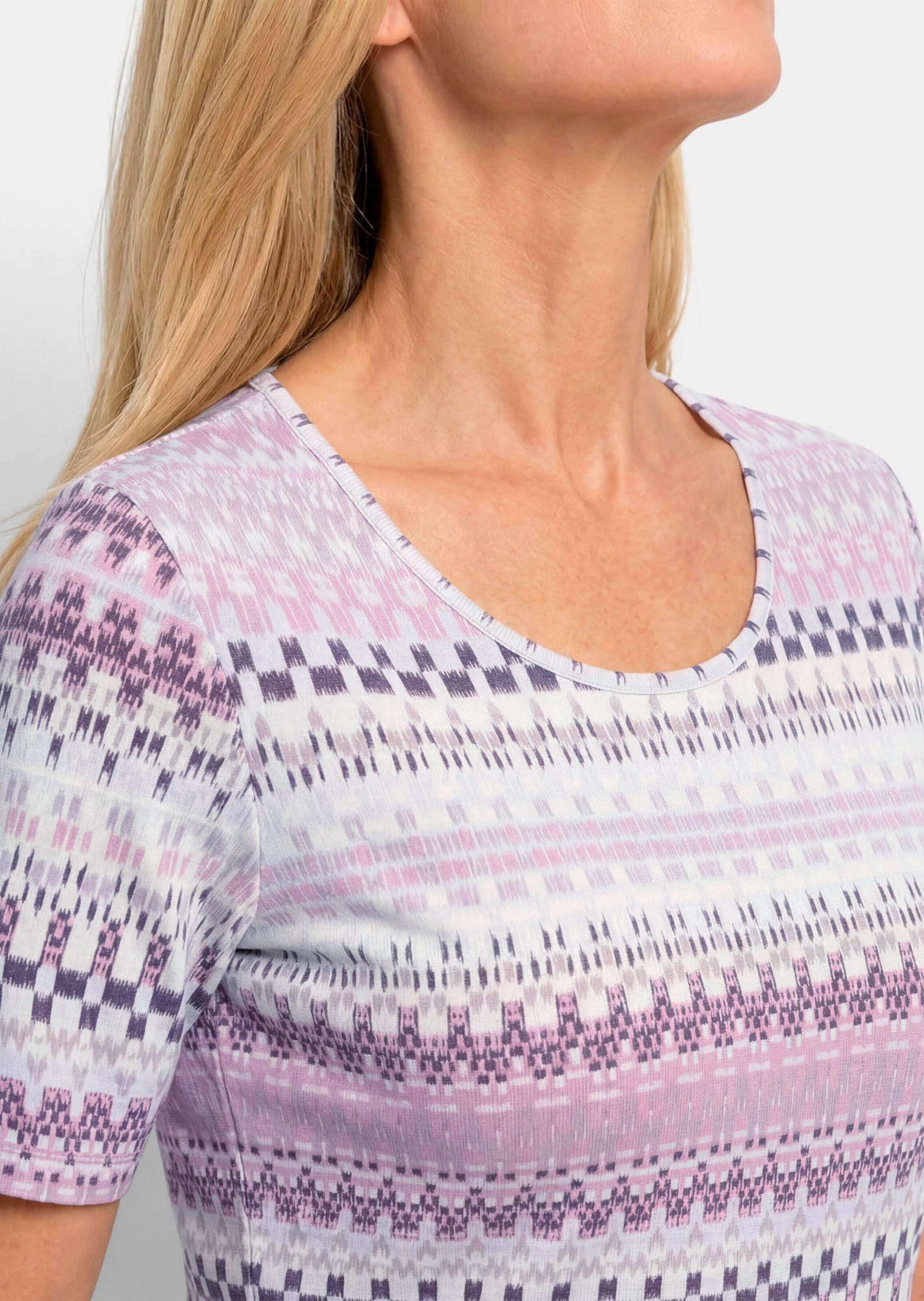GOLDNER Kurzarmshirt »Jersey-Shirt mit geometrischem All-over-Print« stretchbequemer Viskosejersey