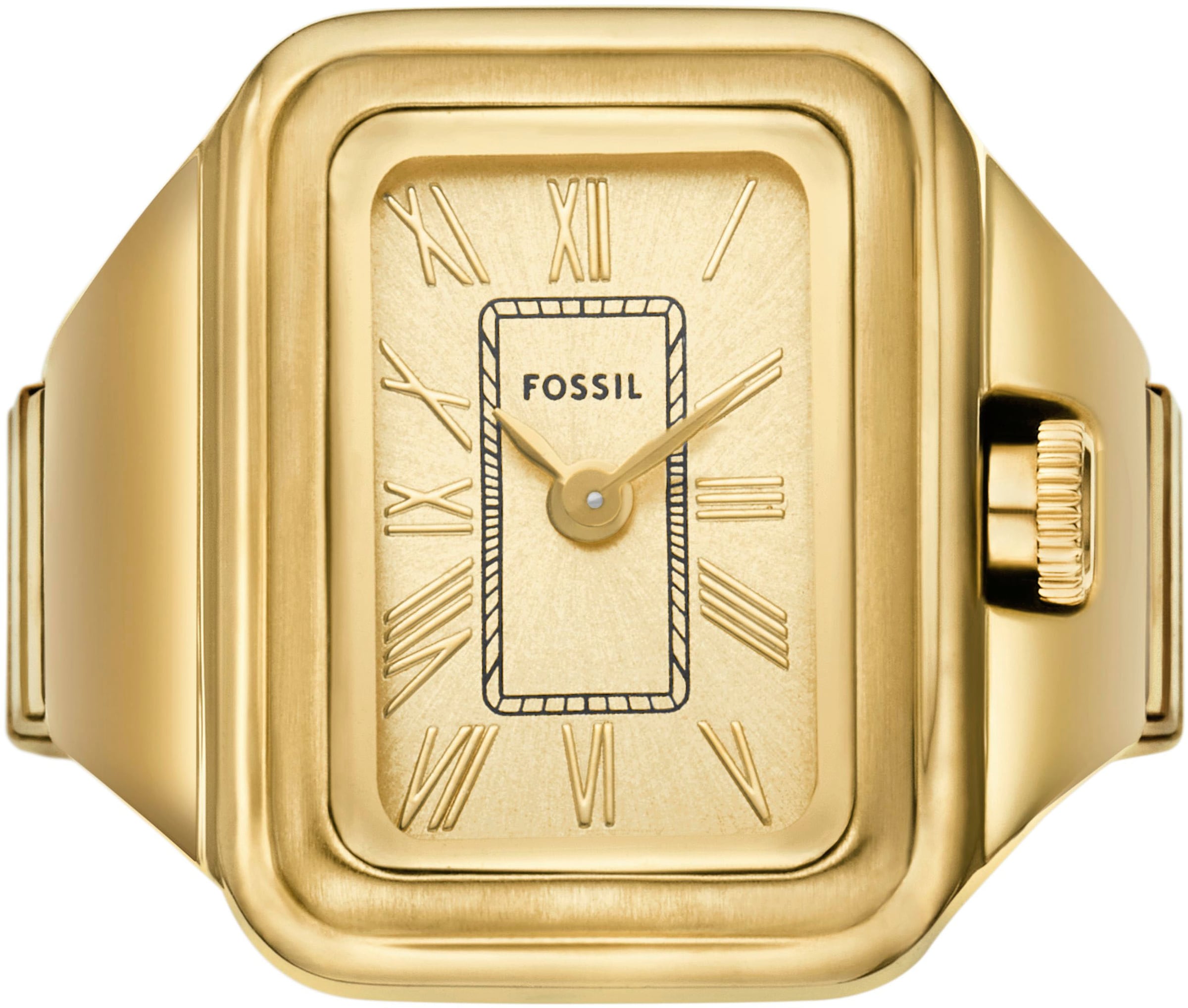 Fossil Uhrenring »RAQUEL WATCH RING«, Quarzuhr, Damenuhr, analog, Edelstahl, Flexband, Zugband