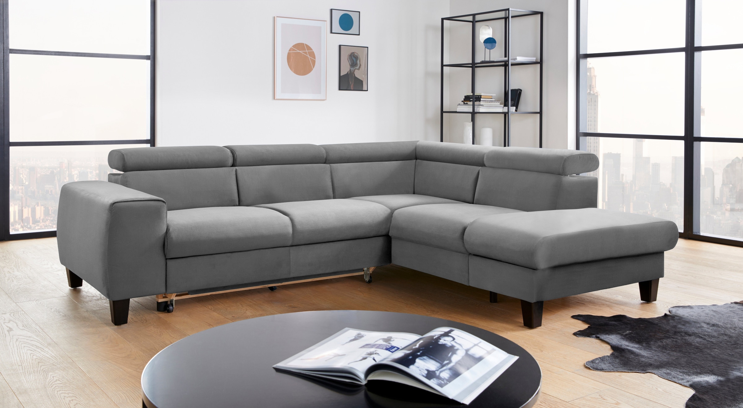 COTTA Polstergarnitur »Morven L-Form«, (Set), Set bestehend aus: Ecksofa mit Kopfteilverstellung & Hocker