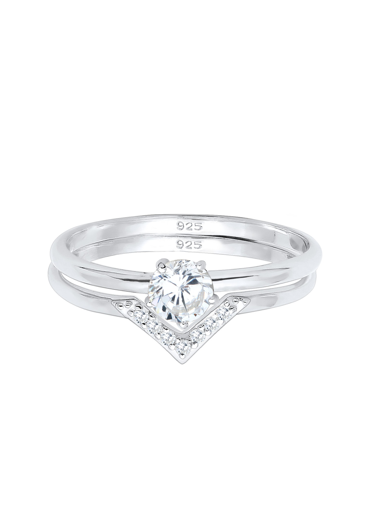 Elli Verlobungsring »Ring Dreieck Zirkonia Weiß 2er-Set 925 Sterling Silber«