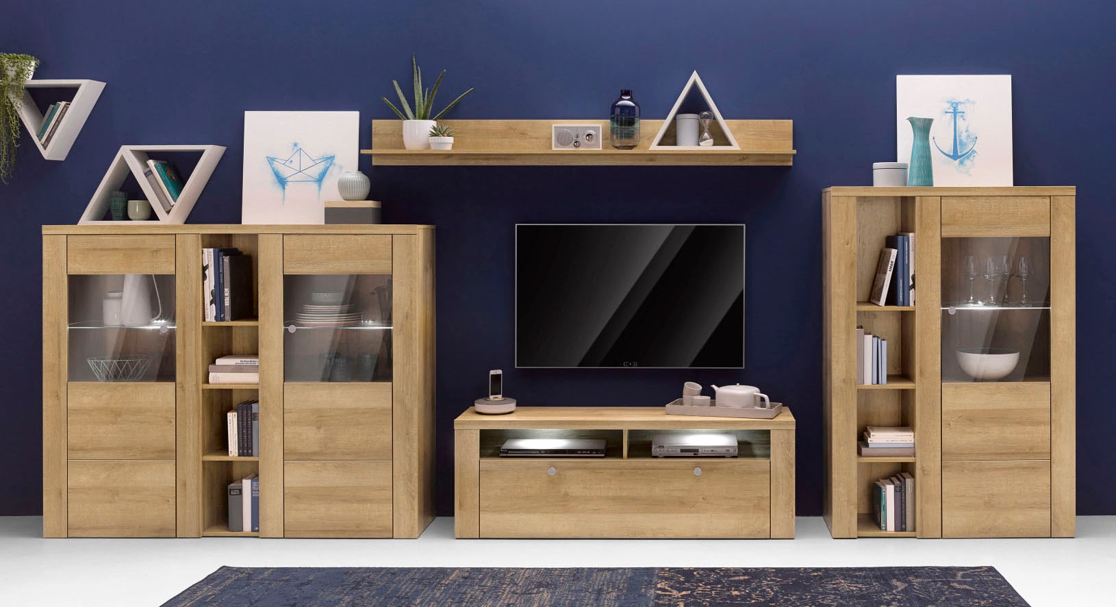 Home affaire Vitrine »Larona, zeitlose Glasvitirne, Hochschrank Höhe 145 cm«, Stauraumvitrine mit dekorativer Rahmenoptik