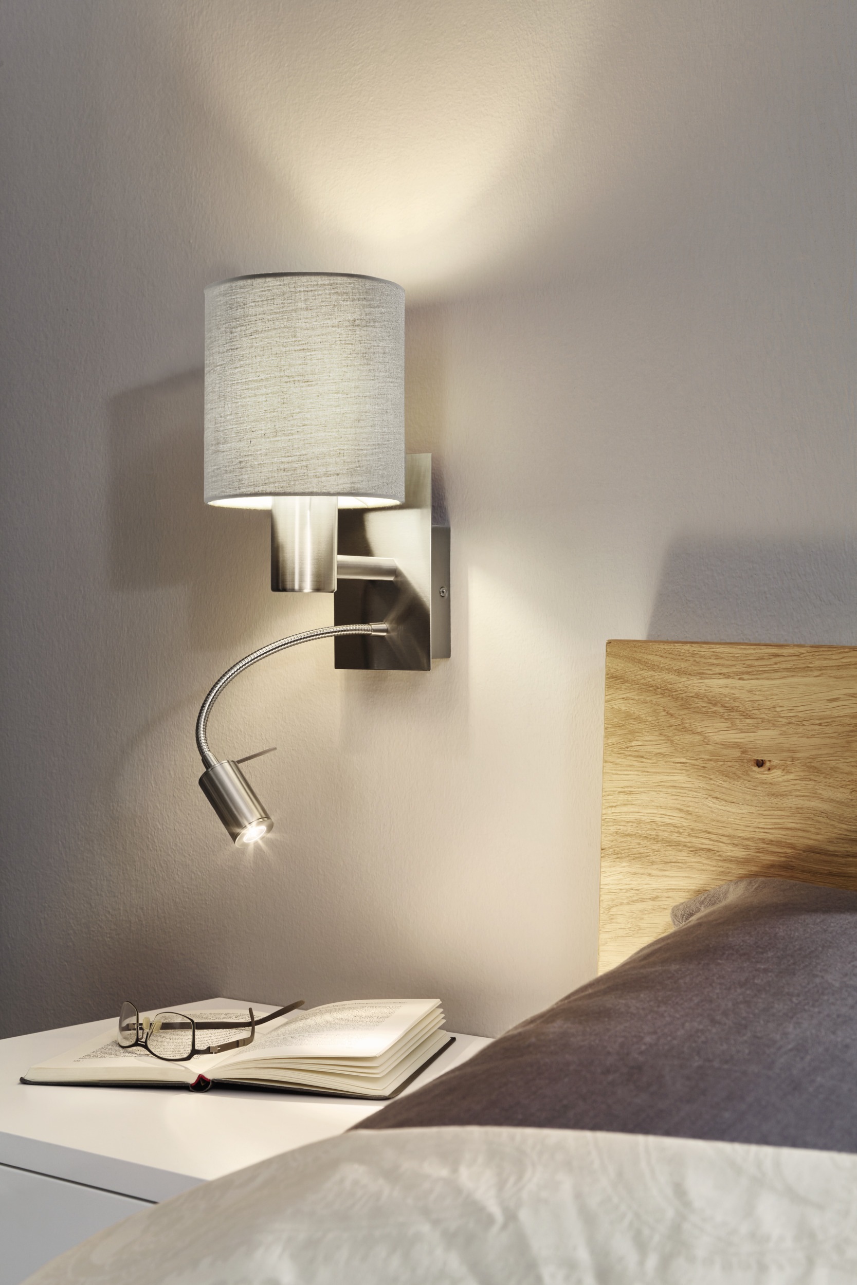 EGLO Wandleuchte »PASTERI Wandlampe - Stahl - E27;LED - 1X40W;1X3,8W - IP20« E27 1 Stk. Warmweiß Wandstrahler, Wandspot, Wohnzimmer, Schlafzimmer, L15 x H38 x AL19,5cm