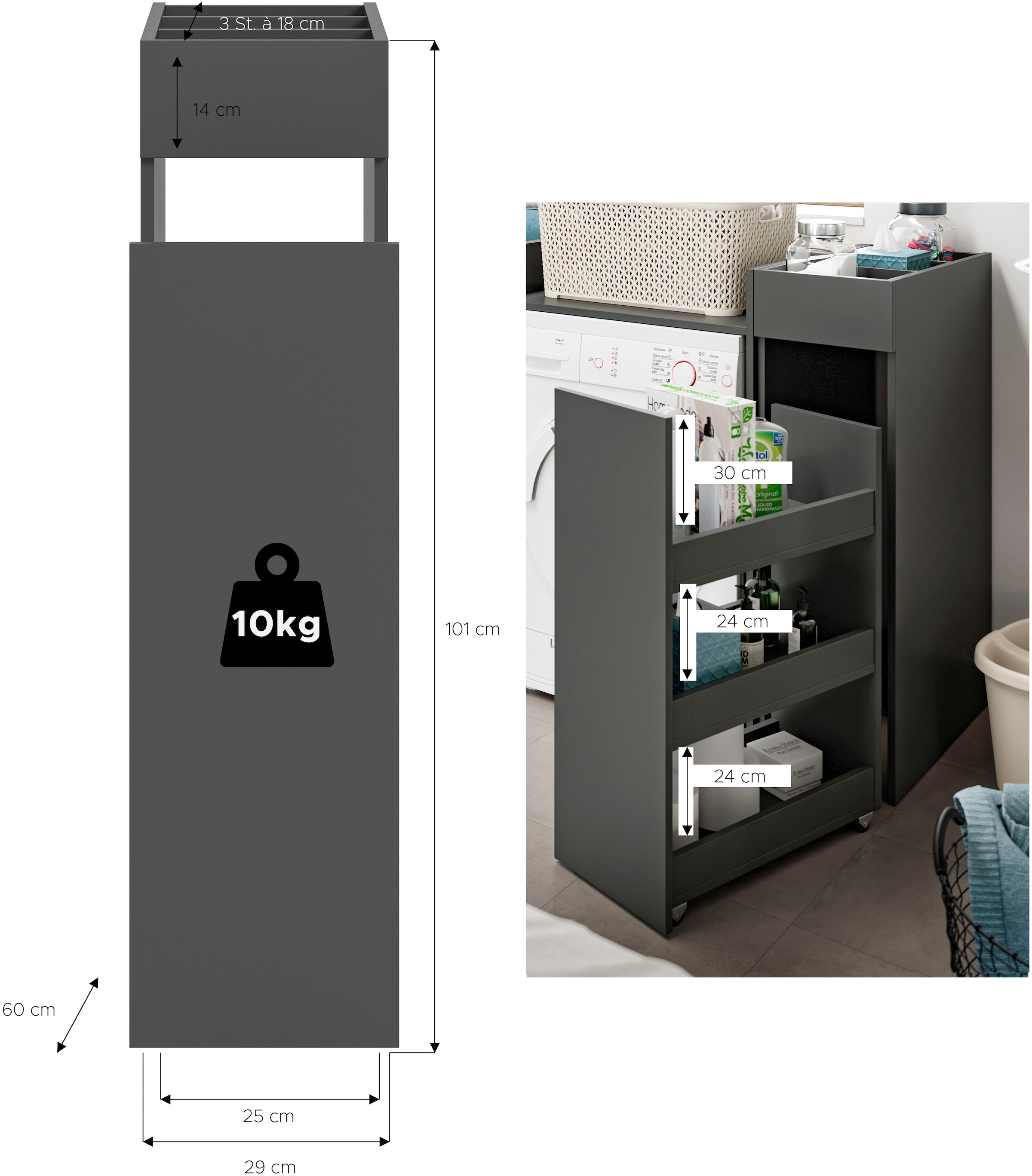 welltime Anbauregal »FALAS, TOPSELLER!, Höhe 101cm, Apothekerauszug, 3 offene Ablagefächer« in verschiedenen Farben erhältlich, 1 Stk. tlg. Anstellregal, Regal, Schrank, Badzimmerschrank, Minischrank, Organizer