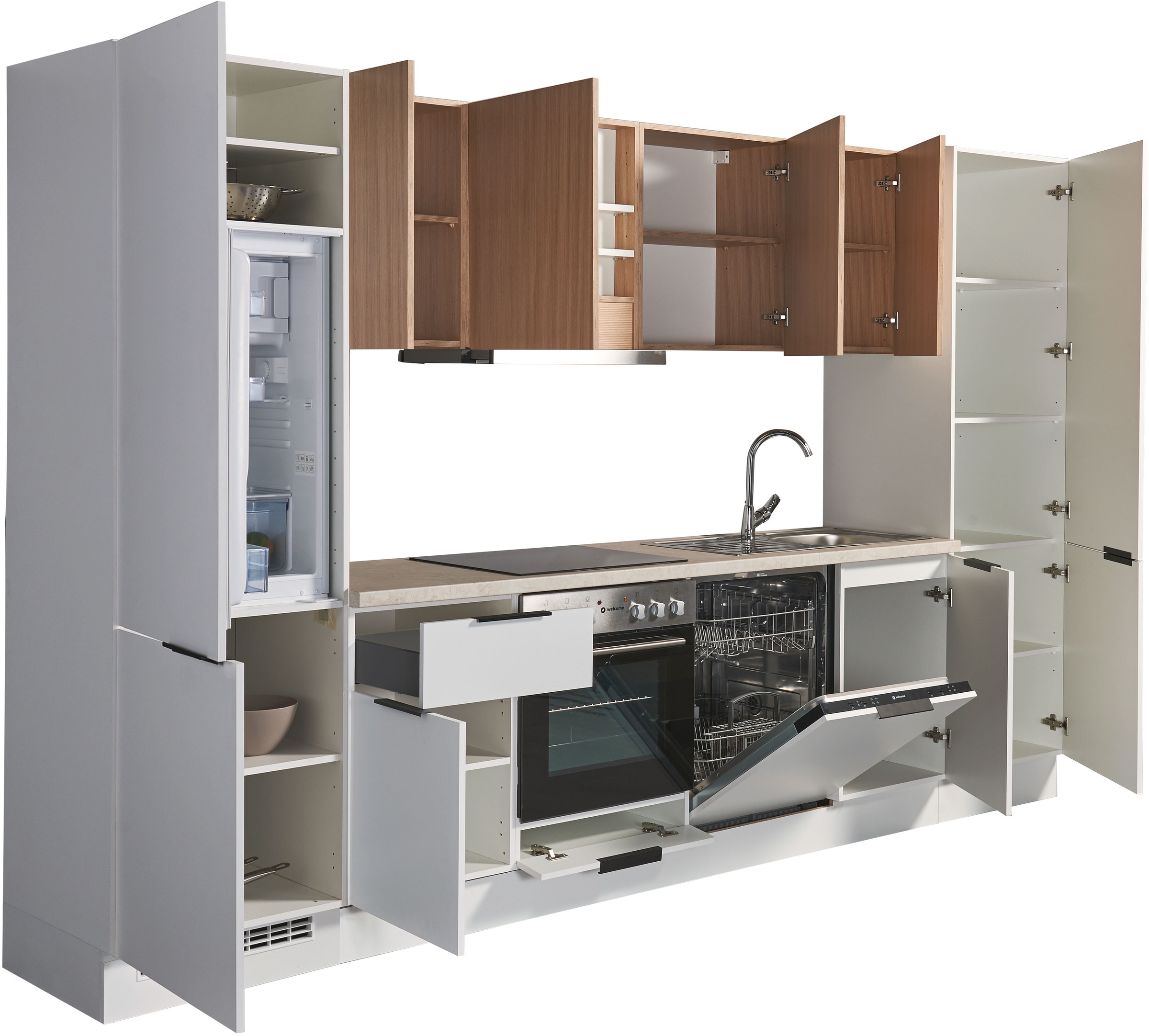 BASIC by Balculina Küchenzeile »Makrona B/H/T 340x215x60 cm« Breite 340 cm, wahlweise mit E-Geräten und Induktion