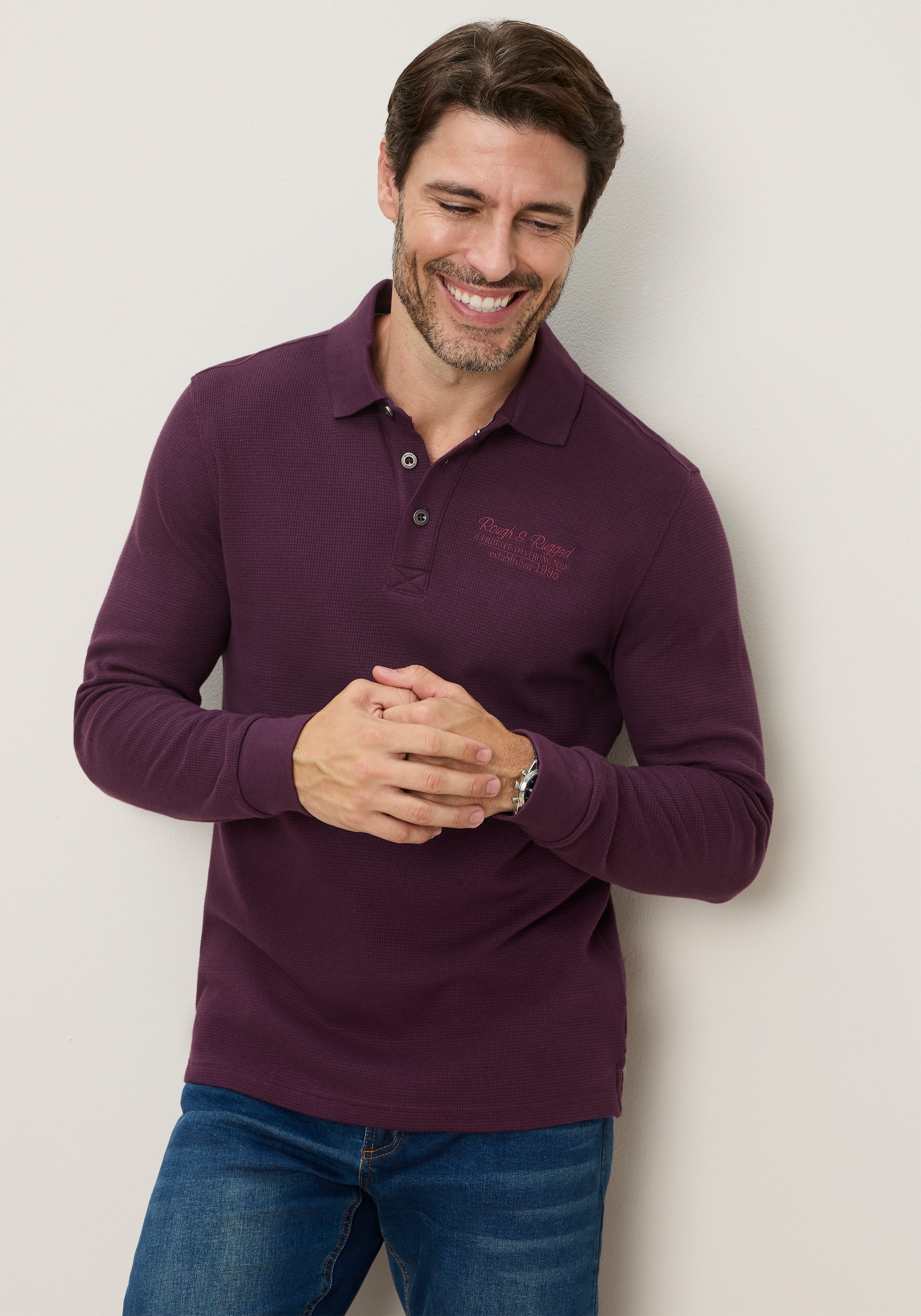 Man's World Poloshirt normale Passform, mit Langarm, klassischer Stil