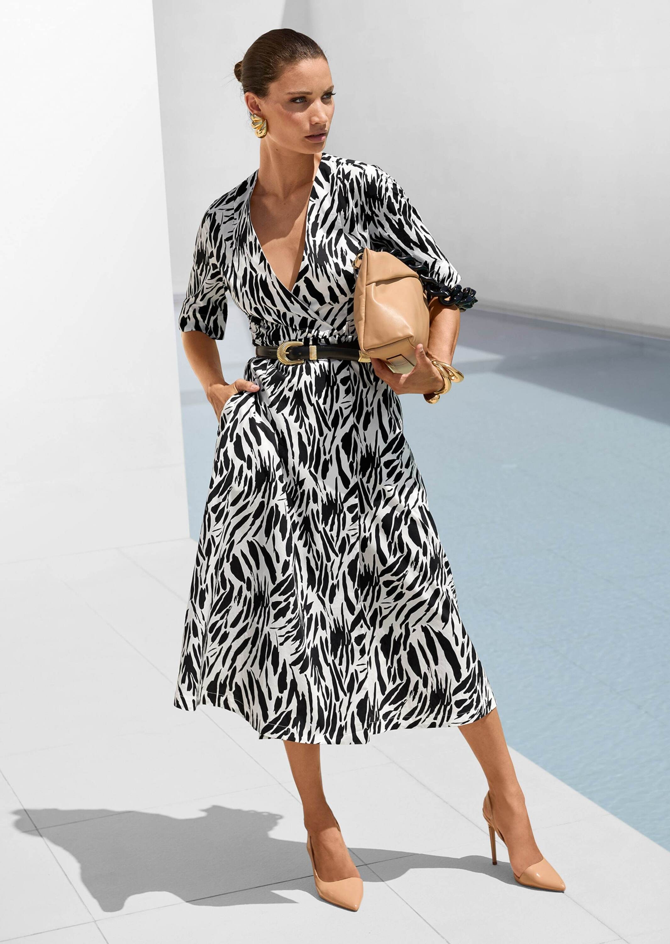 MADELEINE Midikleid »Kleid Wickelkleid mit Bindegürtel«