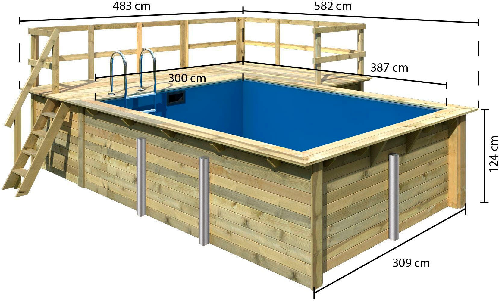Karibu Rechteckpool »Roma B« BxLxH: 582x483x124cm, mit Sonnenterrasse