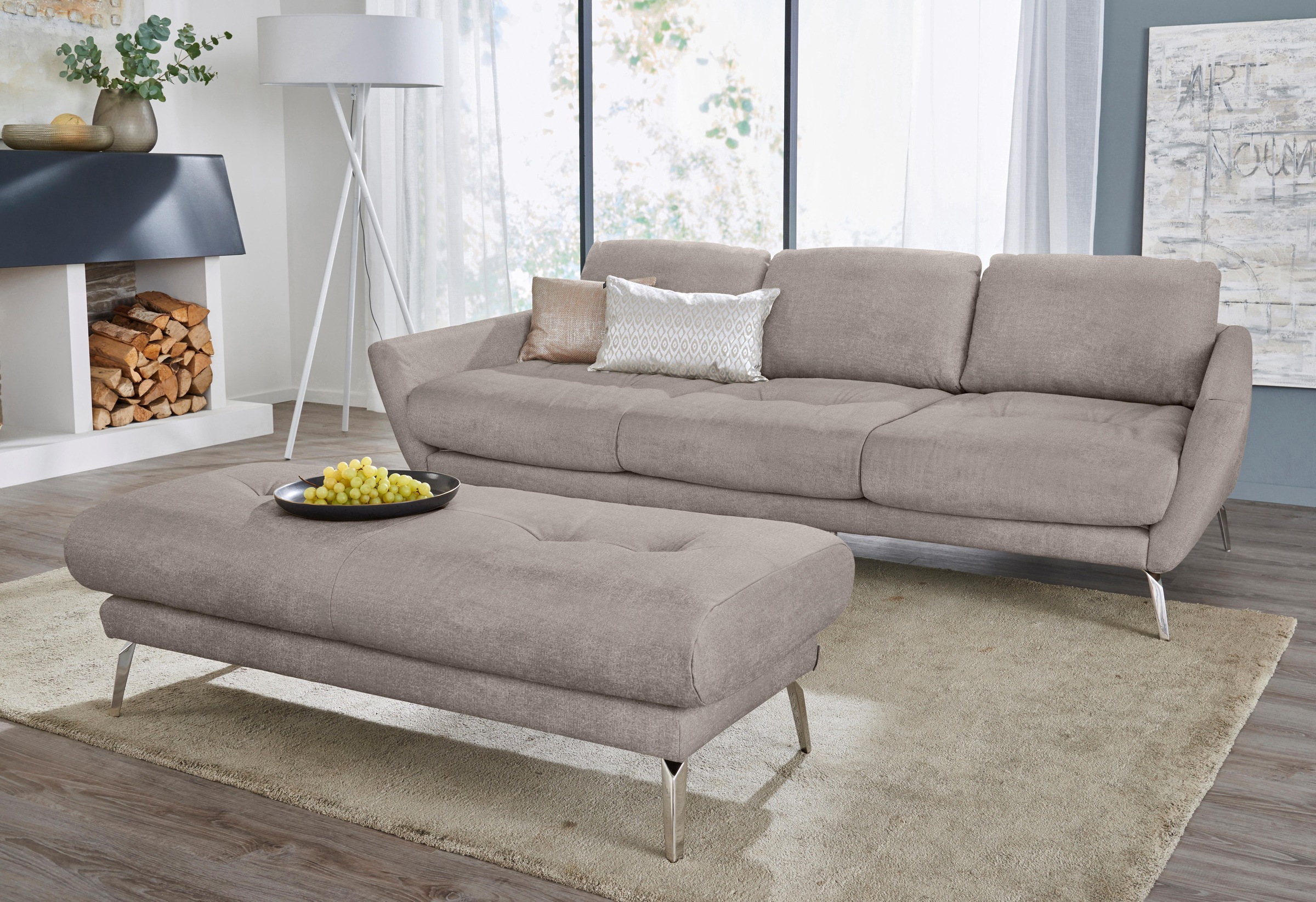 W.SCHILLIG Hocker »softy«, mit dekorativer Heftung im Sitz, Füße Chrom glänzend