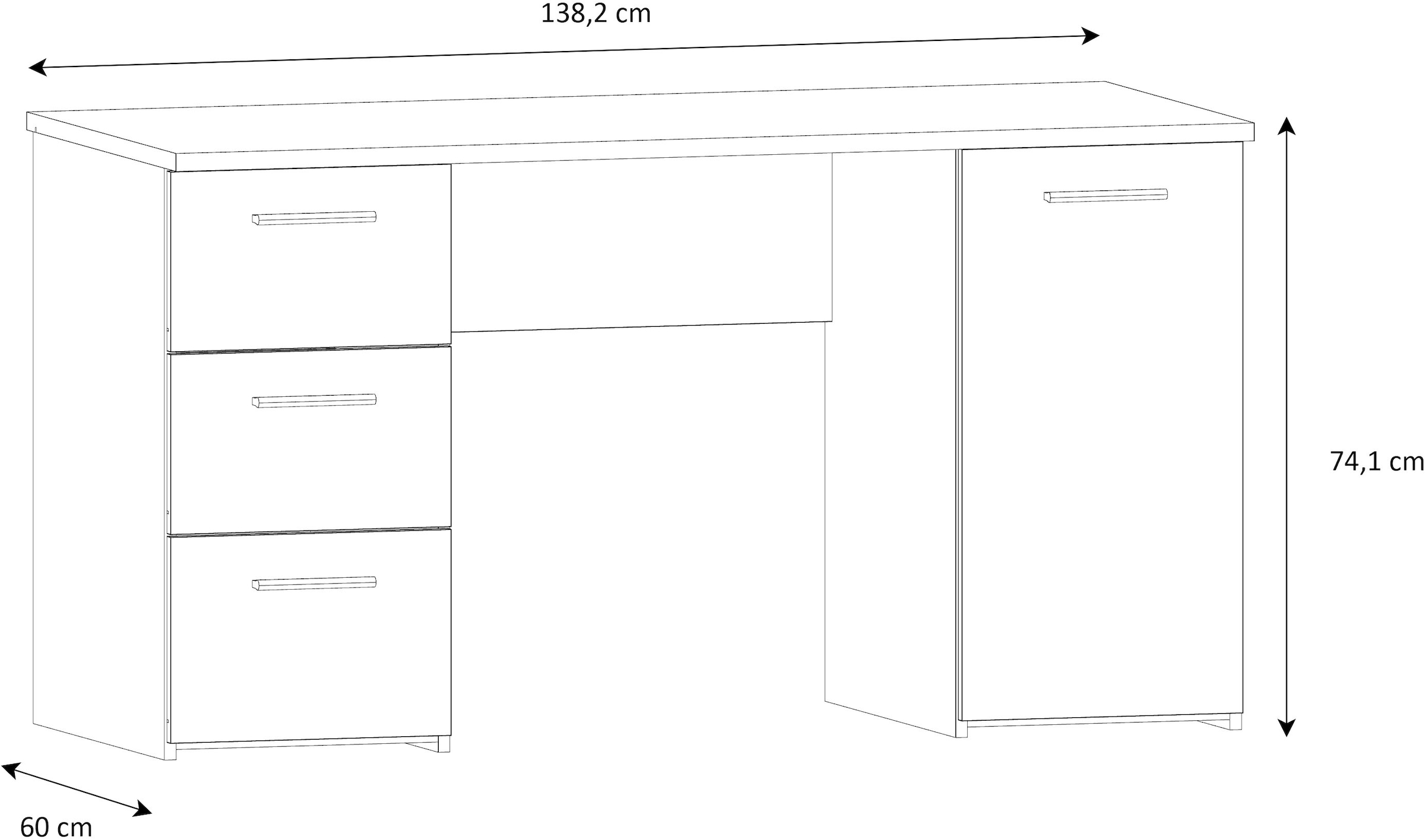 FORTE Schreibtisch »Neuss«, mit 3 Schubladen & 1 Tür, funktional, Breite 138 cm