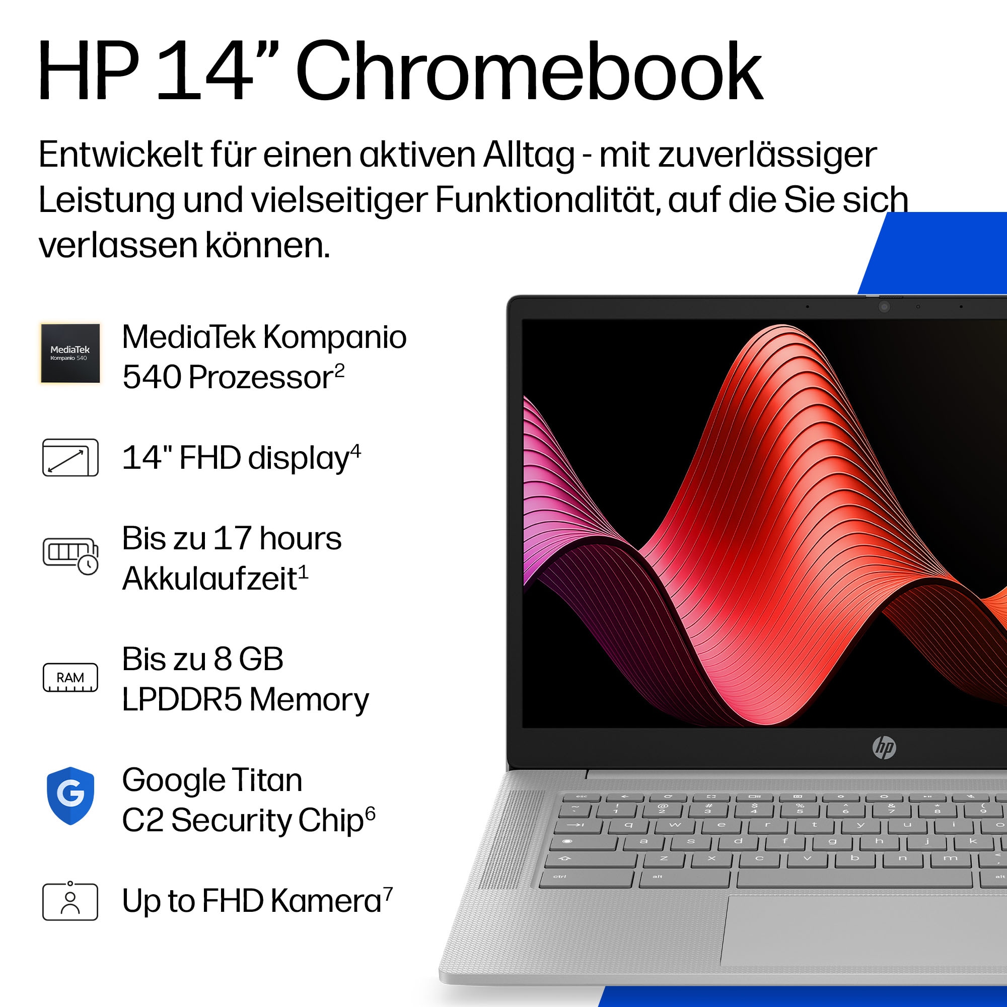 HP Chromebook »14a-nm0215ngx« 35,6 cm / 14 ″ MediaTek Kompanio Mali-G57 MC2 64 GB SSD