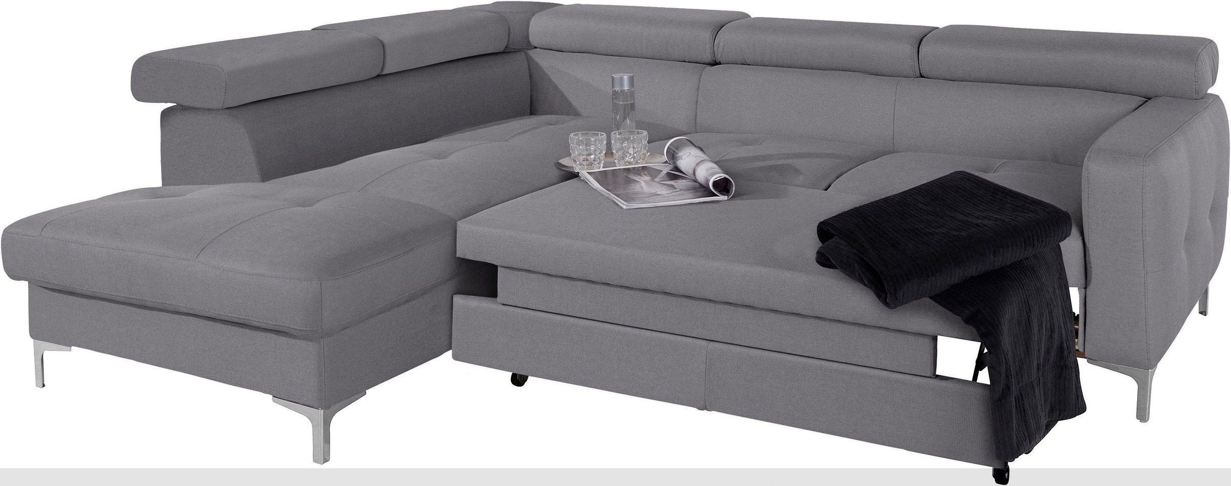 COTTA Polstergarnitur »Sammy L-Form«, (Set), Set bestehend aus: Ecksofa mit Kopfteilverstellung & Hocker