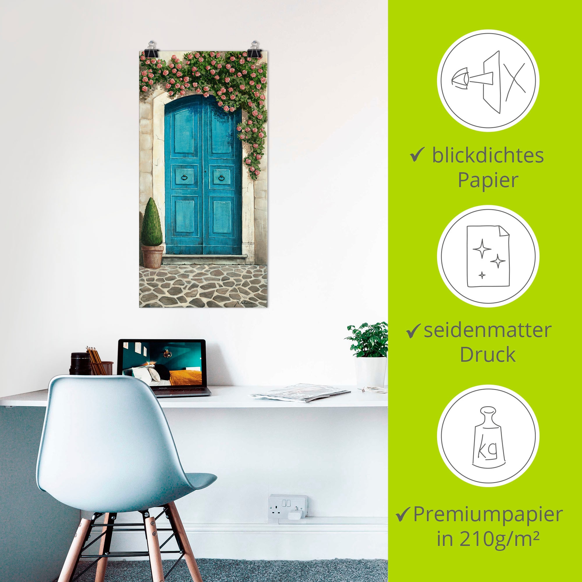 Artland Wandbild »Blaue Tür mit Kletterrosen«, Fenster & Türen, (1 St.), als Alubild, Outdoorbild, Leinwandbild, Poster, Wandaufkleber