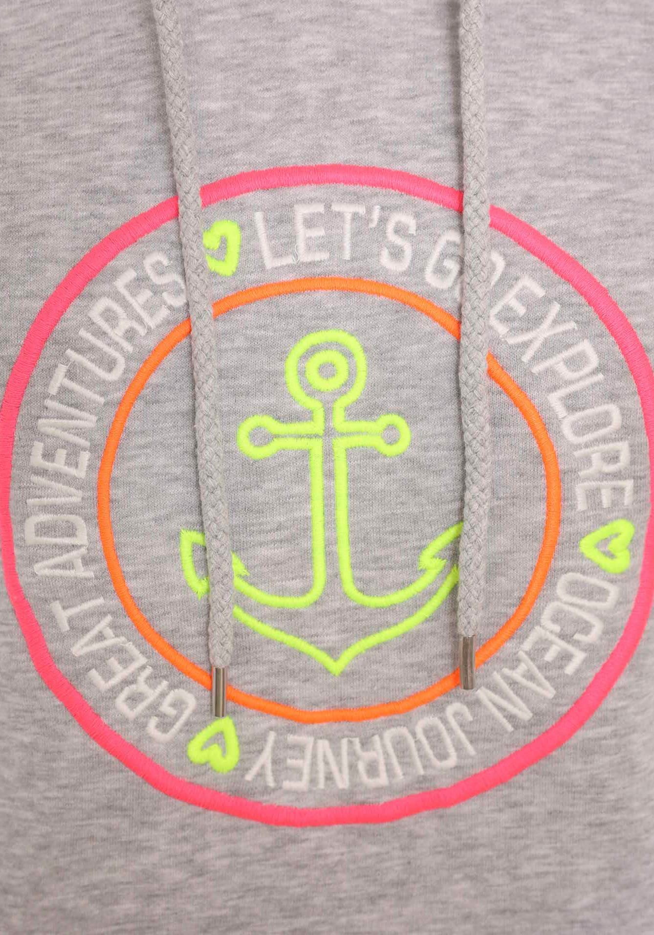 Zwillingsherz Kapuzensweatshirt, mit Ankeraufstick und neonfarbenen Details