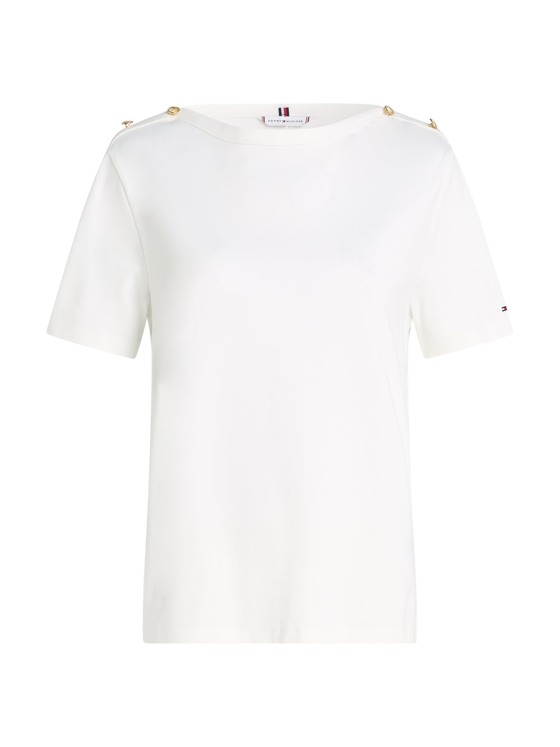 Tommy Hilfiger Rundhalsshirt »REG STRIPE GOLD BTN C-NK SS«, mit goldfarbenem Knopf