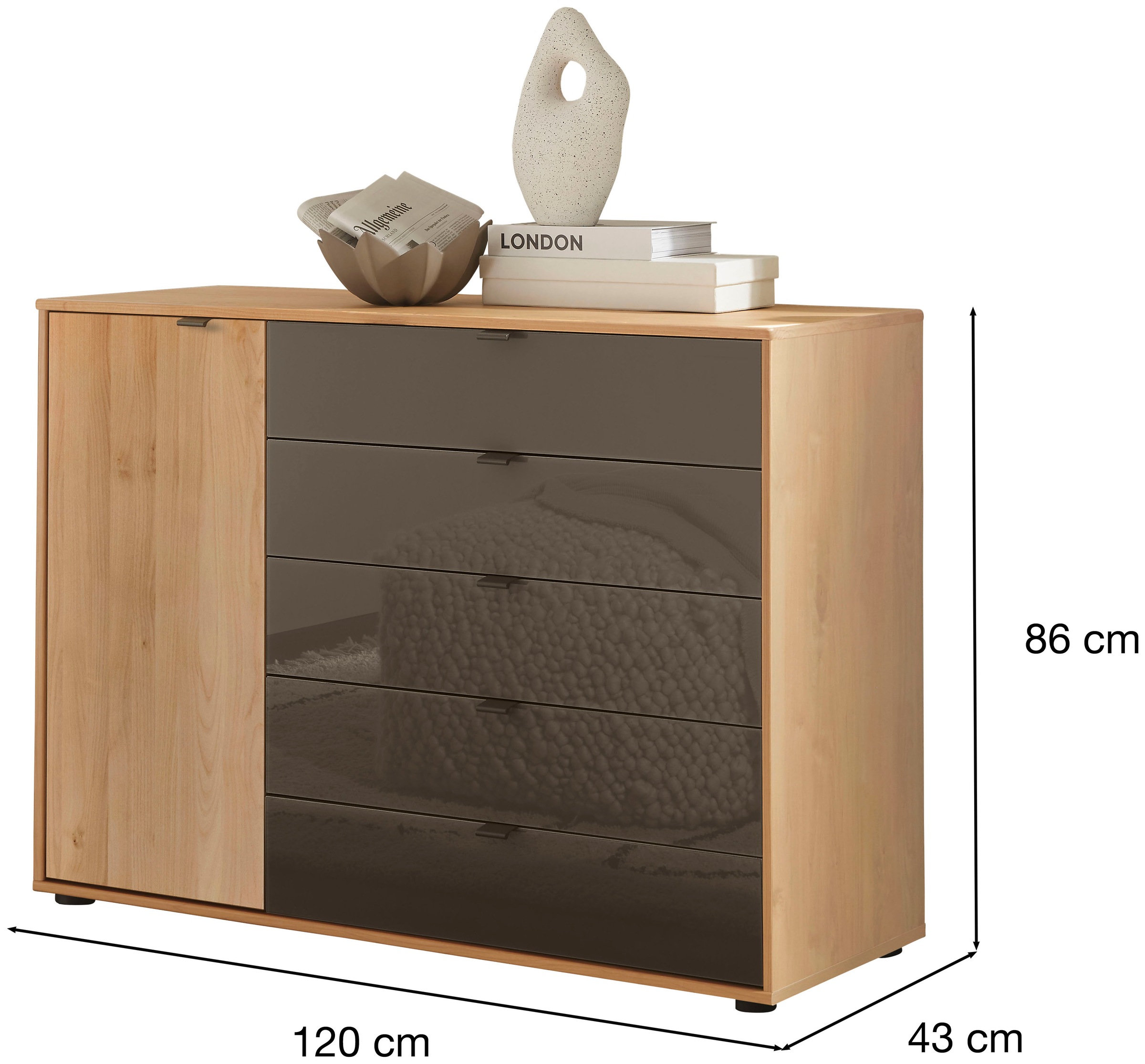 WIEMANN Kombikommode »Cardiff Sideboard, Wäscheschrank, teilmassiv Erle, mit Schubladen« Kommode 120x86x43 cm, braun, mit Dämpfung, MADE IN GERMANY,  verschiedenen Ausführungen, inklusive Einlegeboden