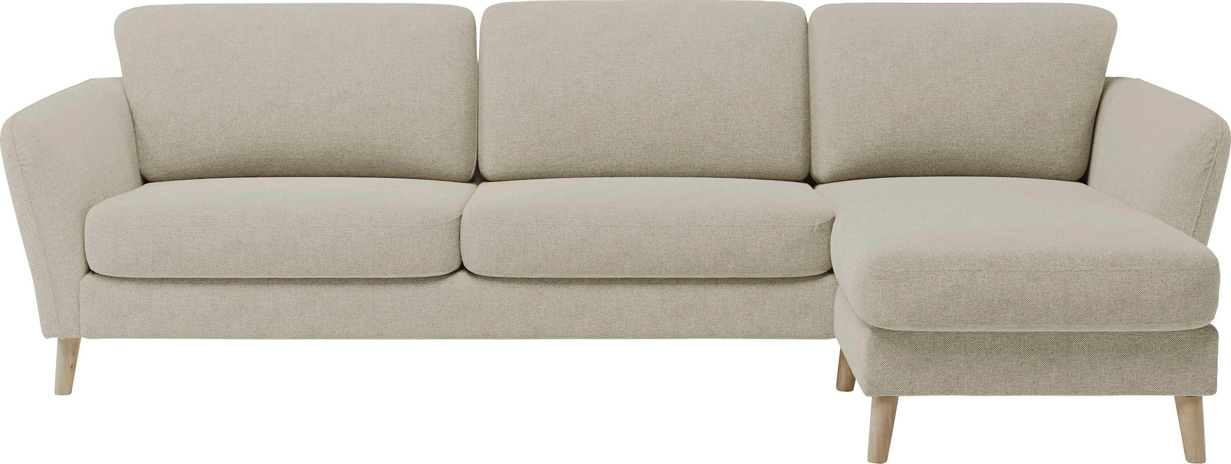 Home affaire Ecksofa »MARSEILLE (279/152cm),L-Form, Rec. rechts/links, verschiedene Bezüge«, Massivholzbeine Eiche, Landhausstil, Wellenunterfederung