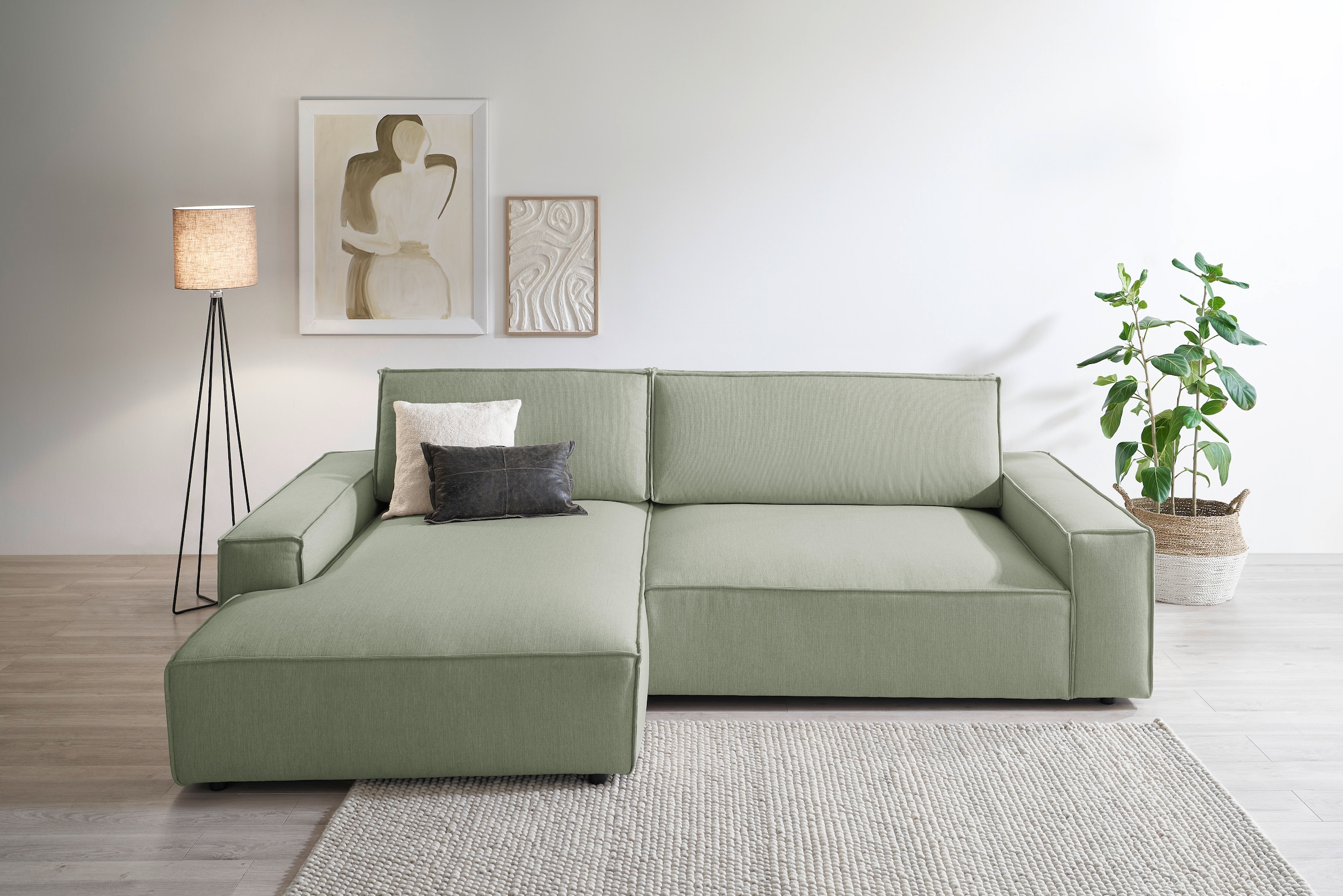 Home affaire Ecksofa »NEU: SHERWOODL XXL 284, Big-Sofa L-Form, tiefe Sitzfläche 95 cm, Cord,«, Leinenoptik, Recamiere rechts/links, auch als Schlafsofa stellbar