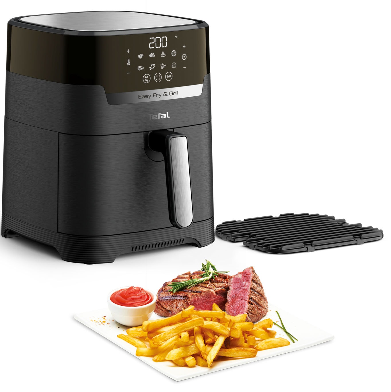 Tefal Heißluftfritteuse »Easy Fry & Grill Precision« 1550 W XL Kapazität, 8 Programme, weniger Fett, Druckguss-Grillrost, EY5058 in silberfarben