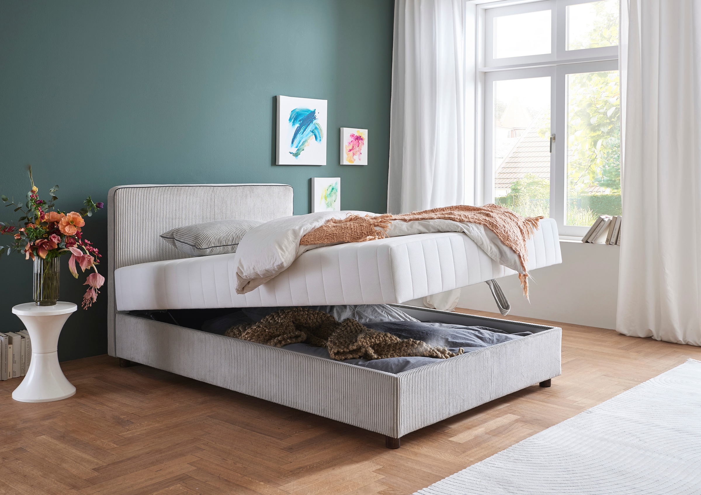 ATLANTIC home collection Bett »Corinna«, Boxbett inkl. Stauraum, Cord, erhältlich in unterschiedlichen Breiten